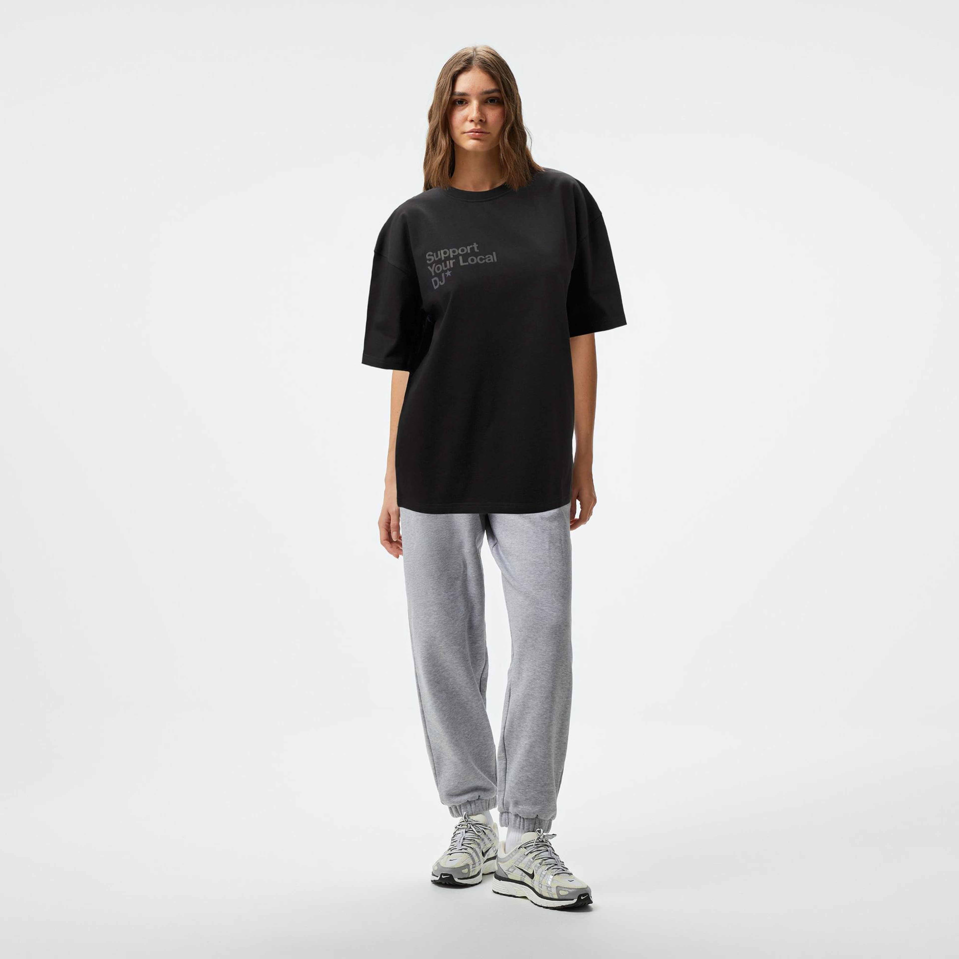 Aclothco X LFI Oversized Crew Neck Slogan Printed Unisex Siyah T-Shirt