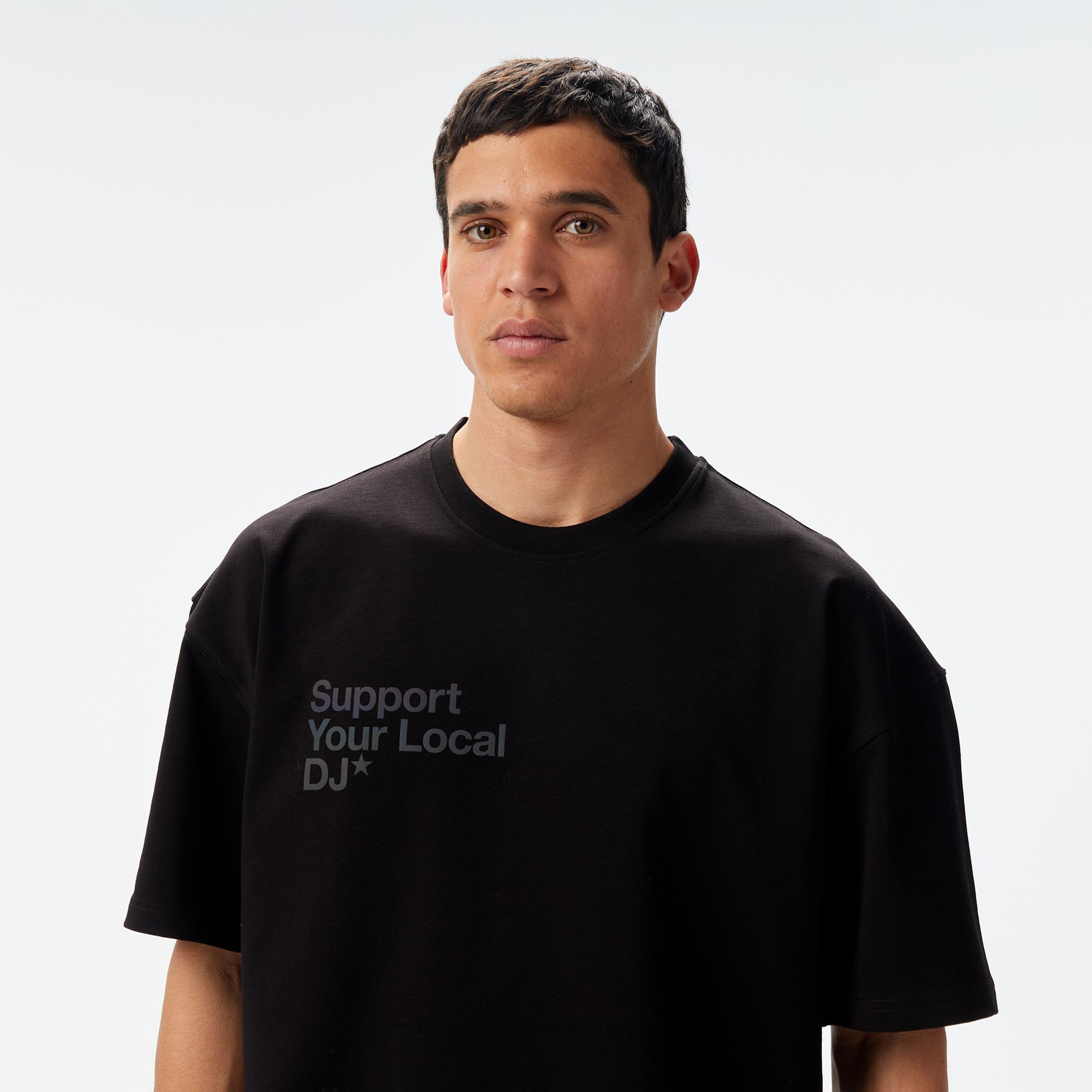 Aclothco X LFI Oversized Crew Neck Slogan Printed Unisex Siyah T-Shirt