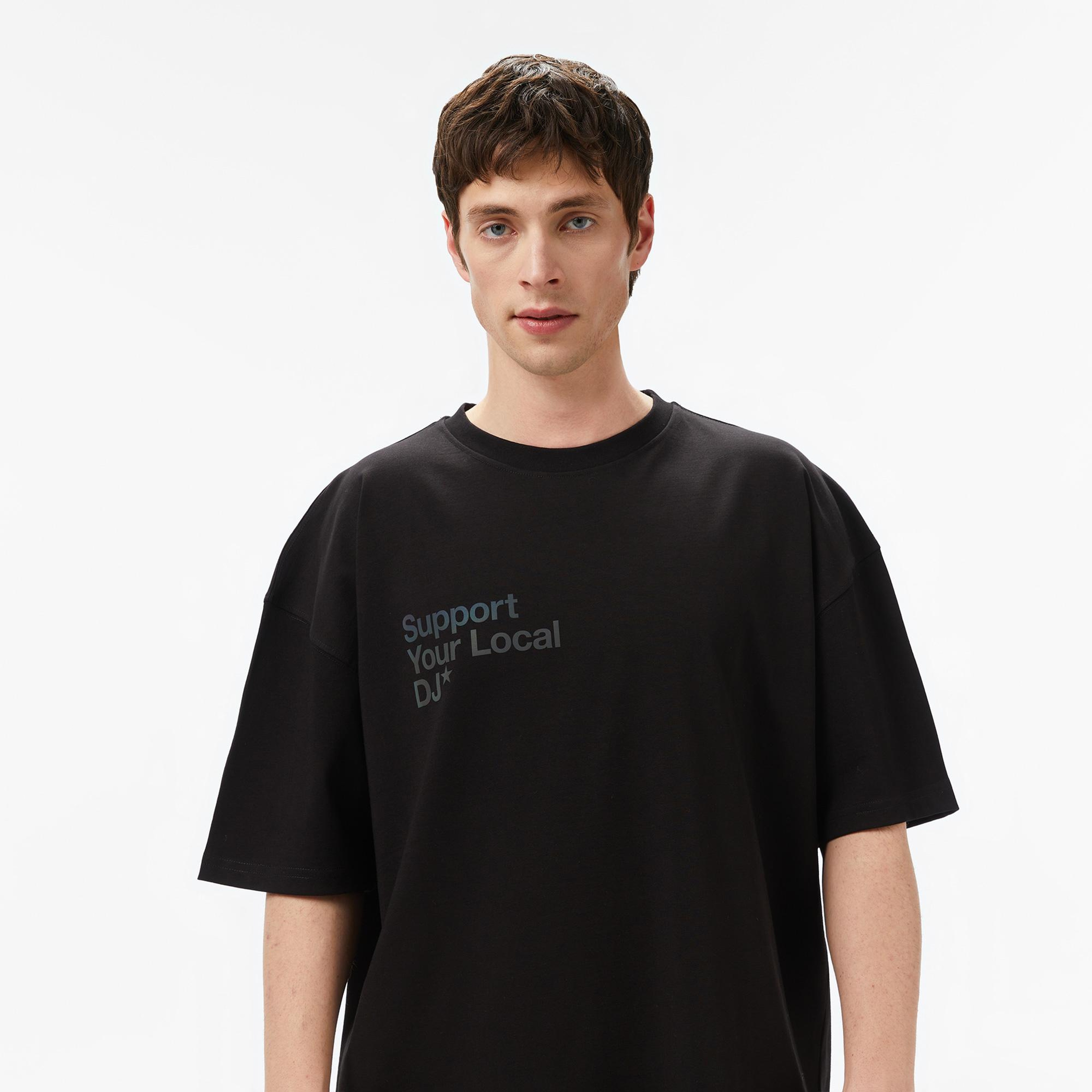 Aclothco X LFI Oversized Crew Neck Slogan Printed Unisex Siyah T-Shirt