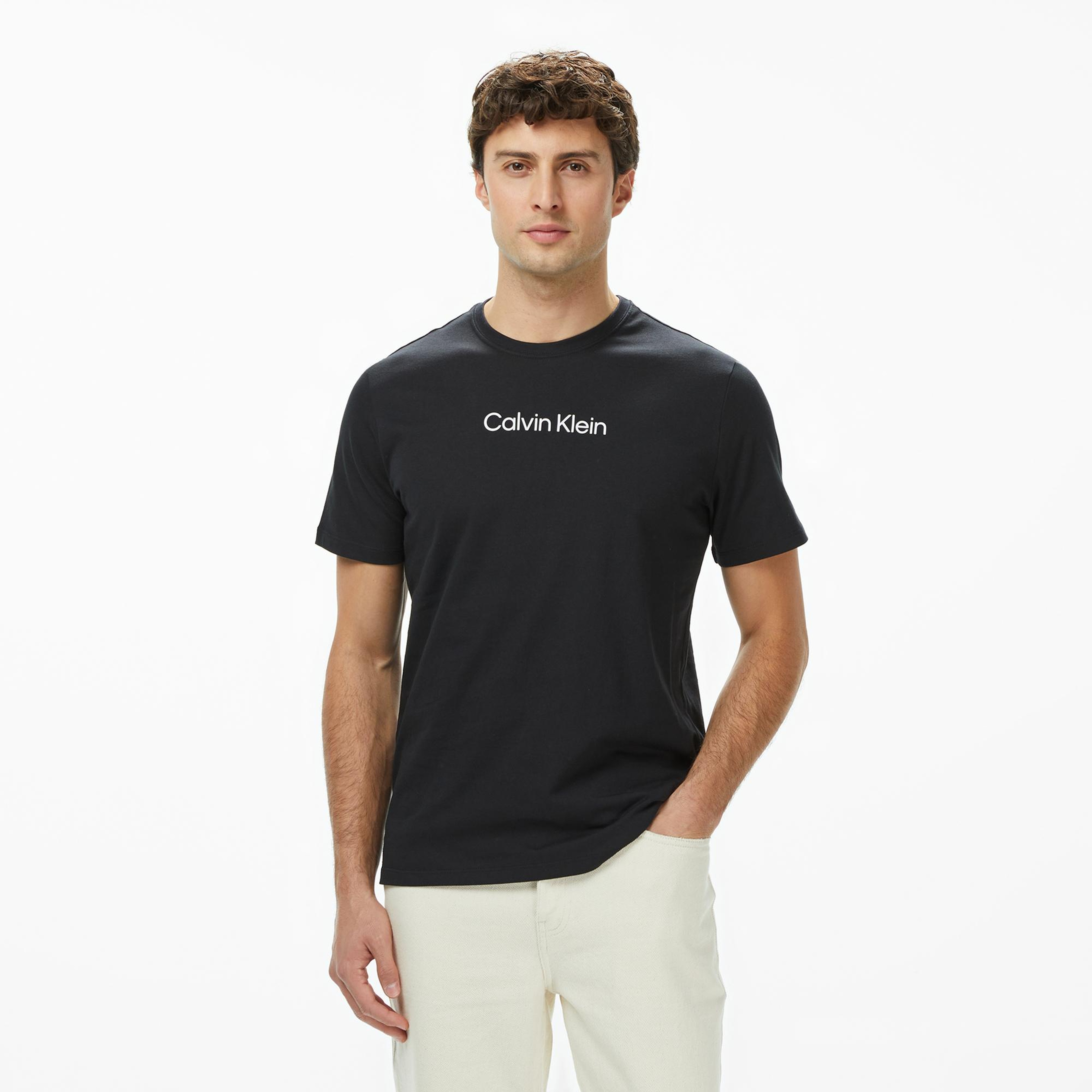 Calvin Klein Standard Logo Crew Erkek Siyah T-Shirt