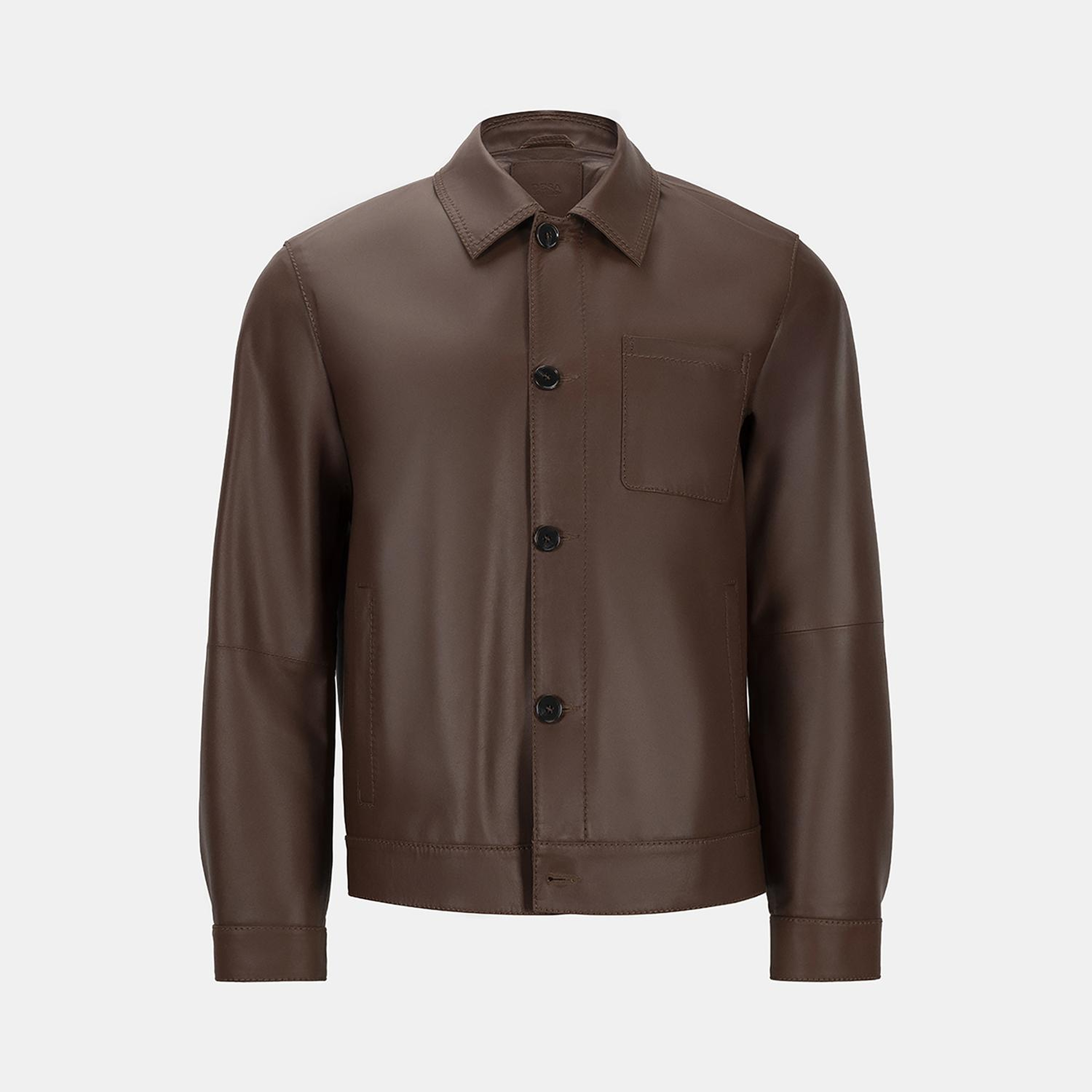 Erkek Kahve Gömlek Yakalı Deri Ceket