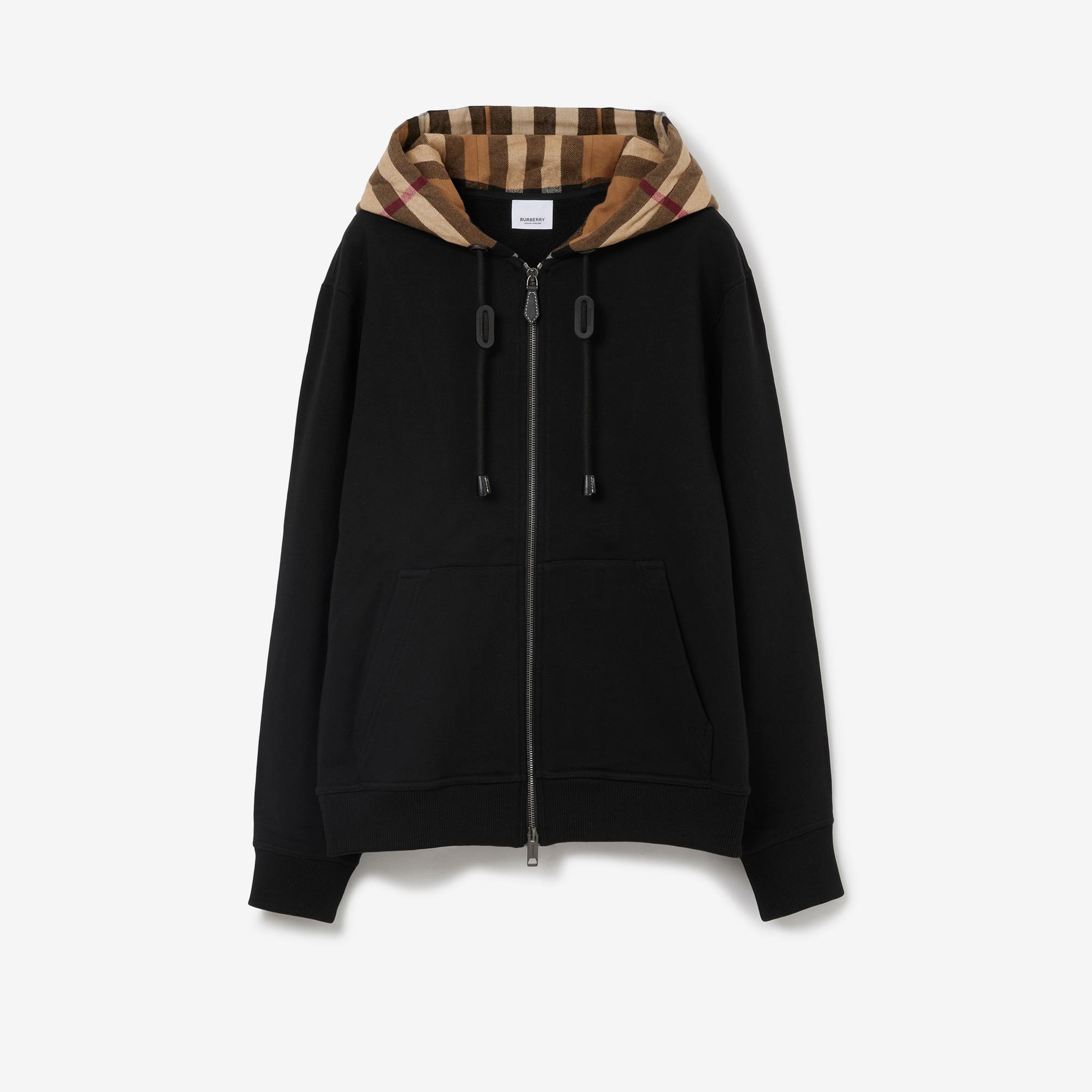Burberry Check Hood Pamuklu Fermuarlı Kadın Siyah Sweatshirt