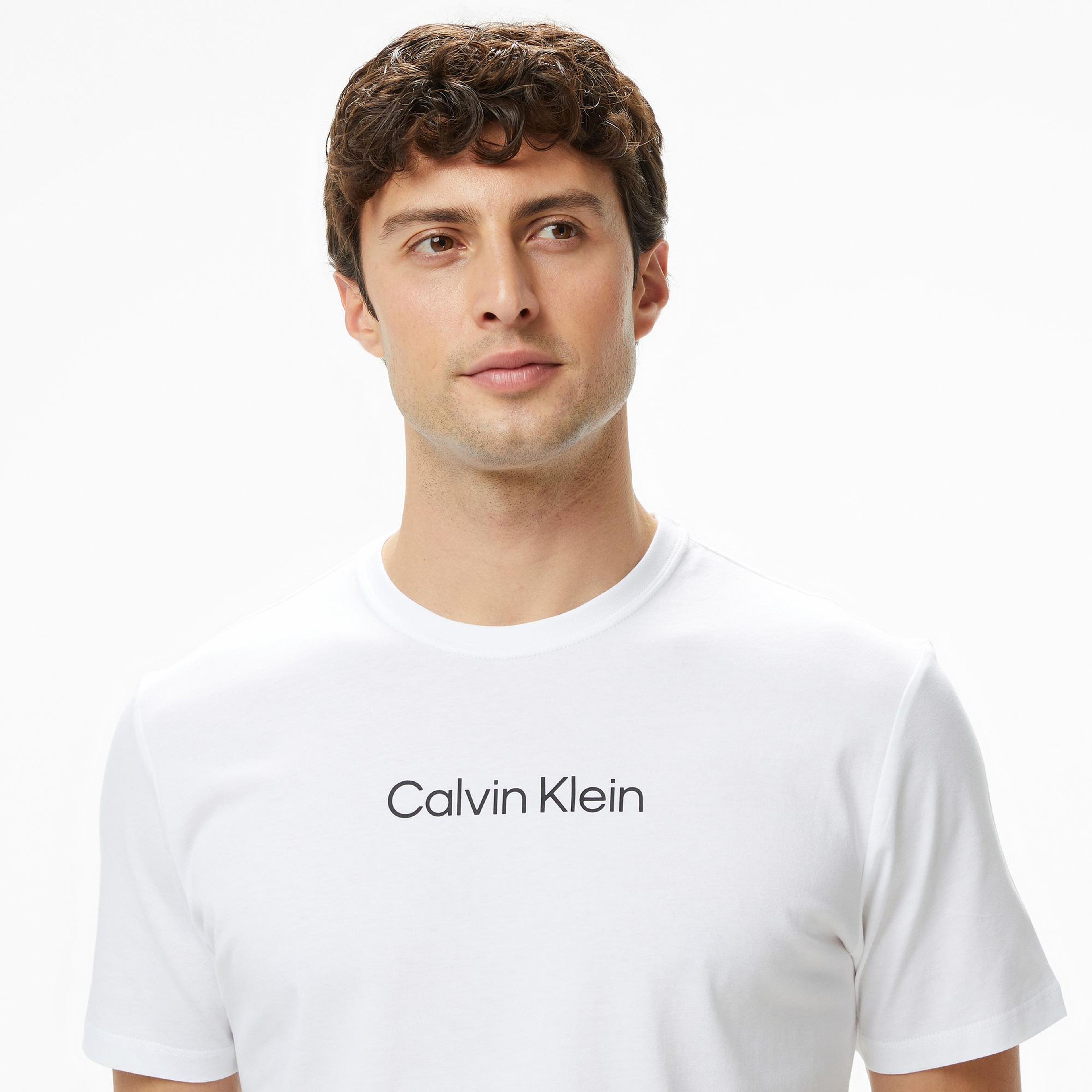 Calvin Klein Standard Logo Crew Erkek Beyaz T-Shirt