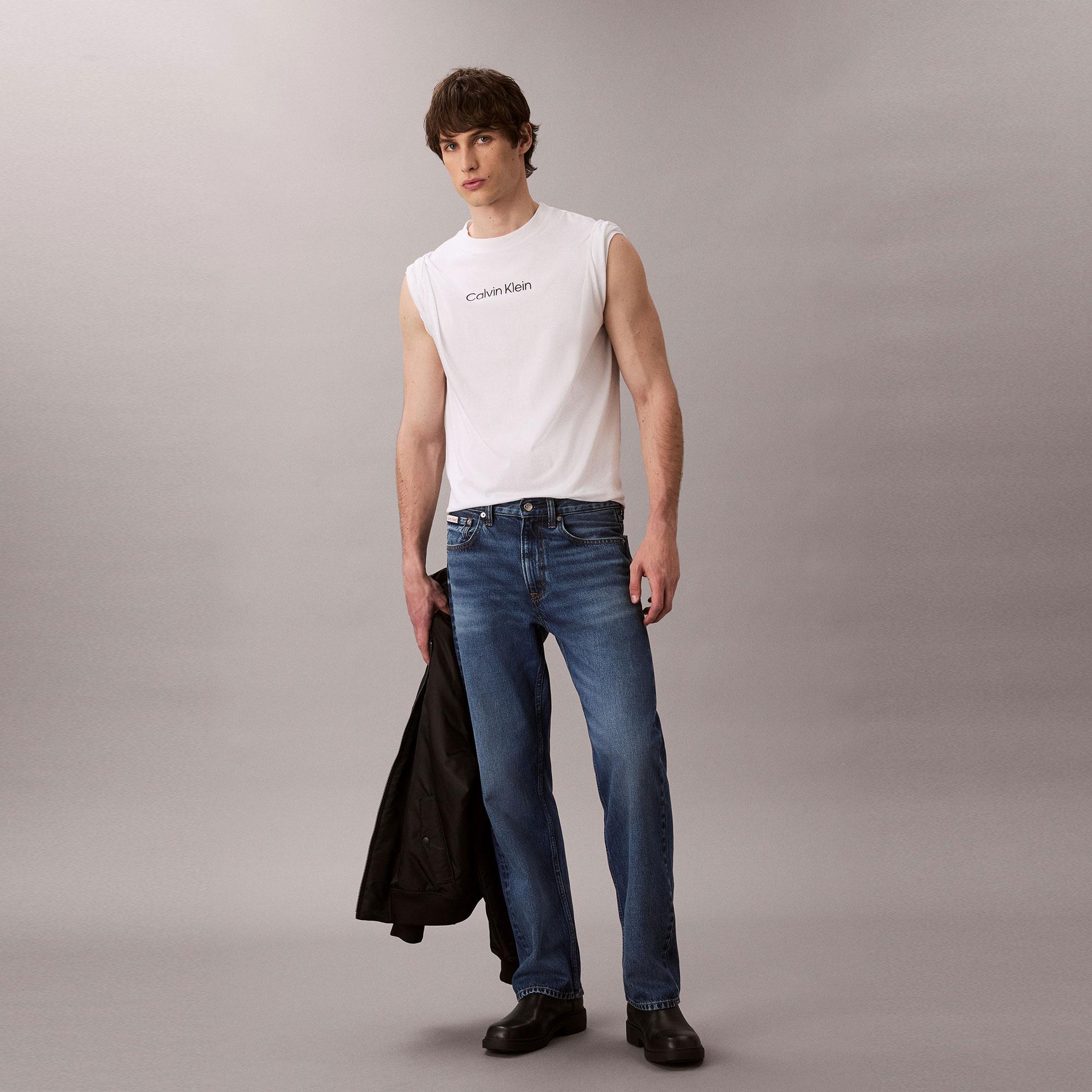 Calvin Klein Standard Logo Crew Erkek Beyaz T-Shirt