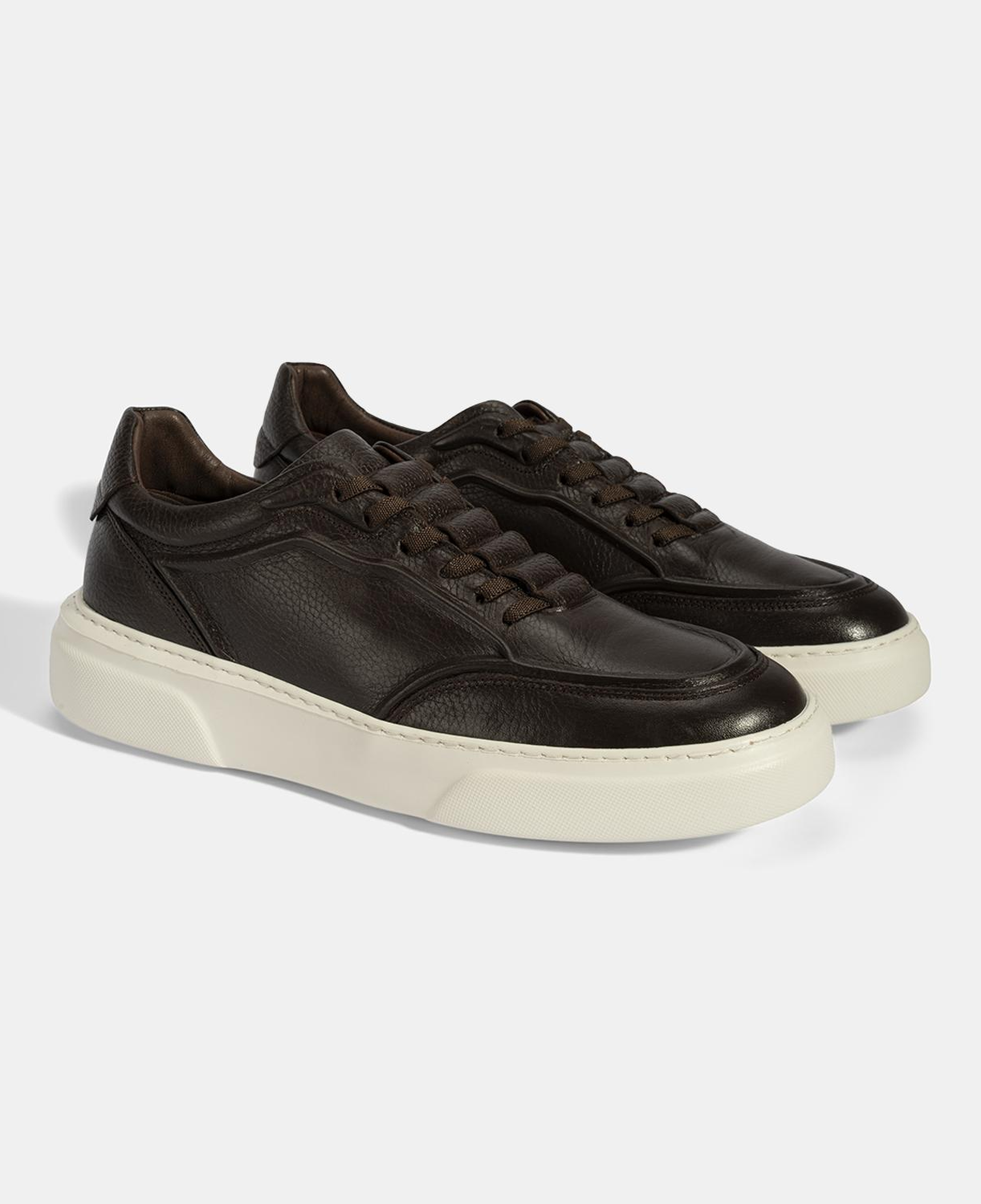 Erkek Kahve Bağcıklı Deri Sneaker