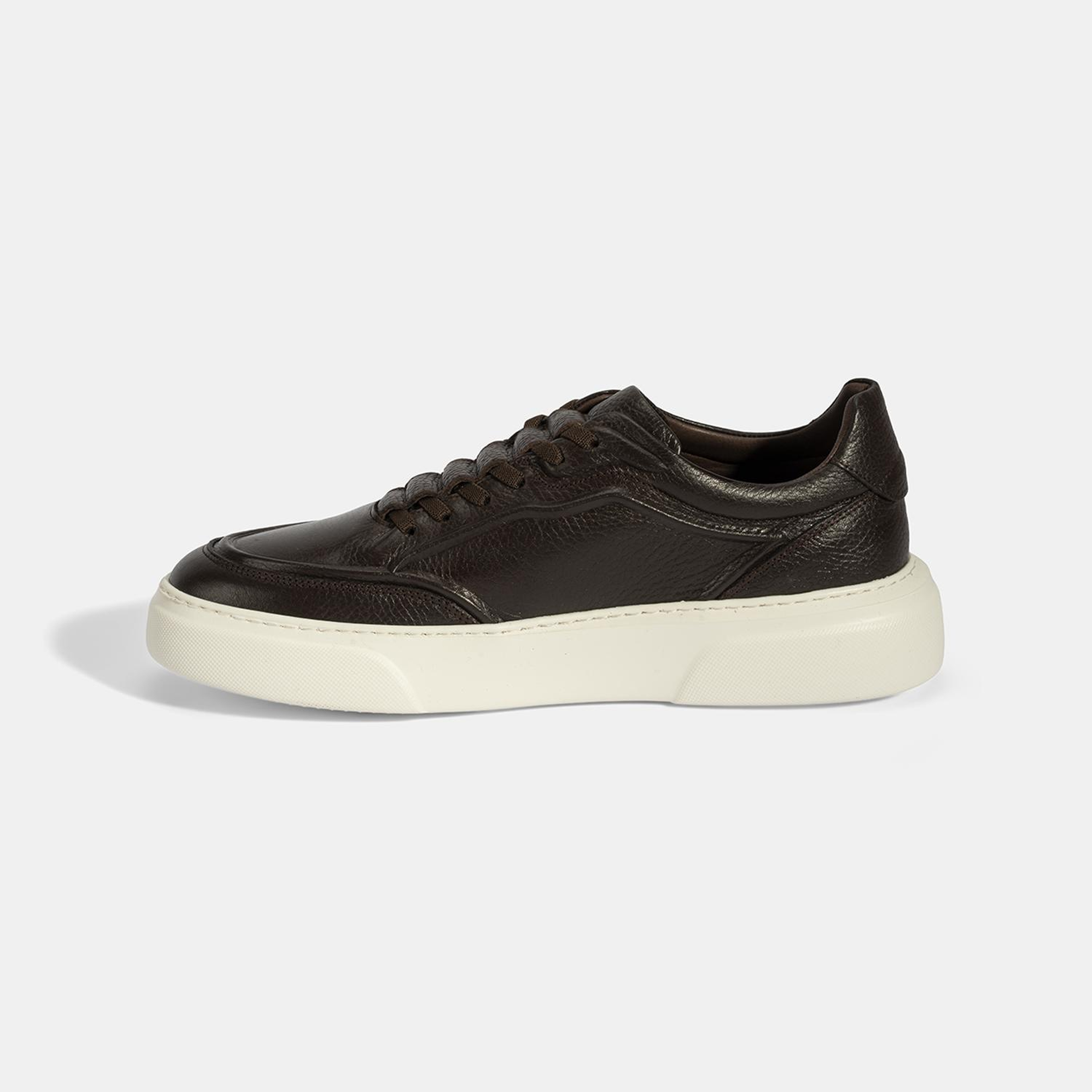 Erkek Kahve Bağcıklı Deri Sneaker