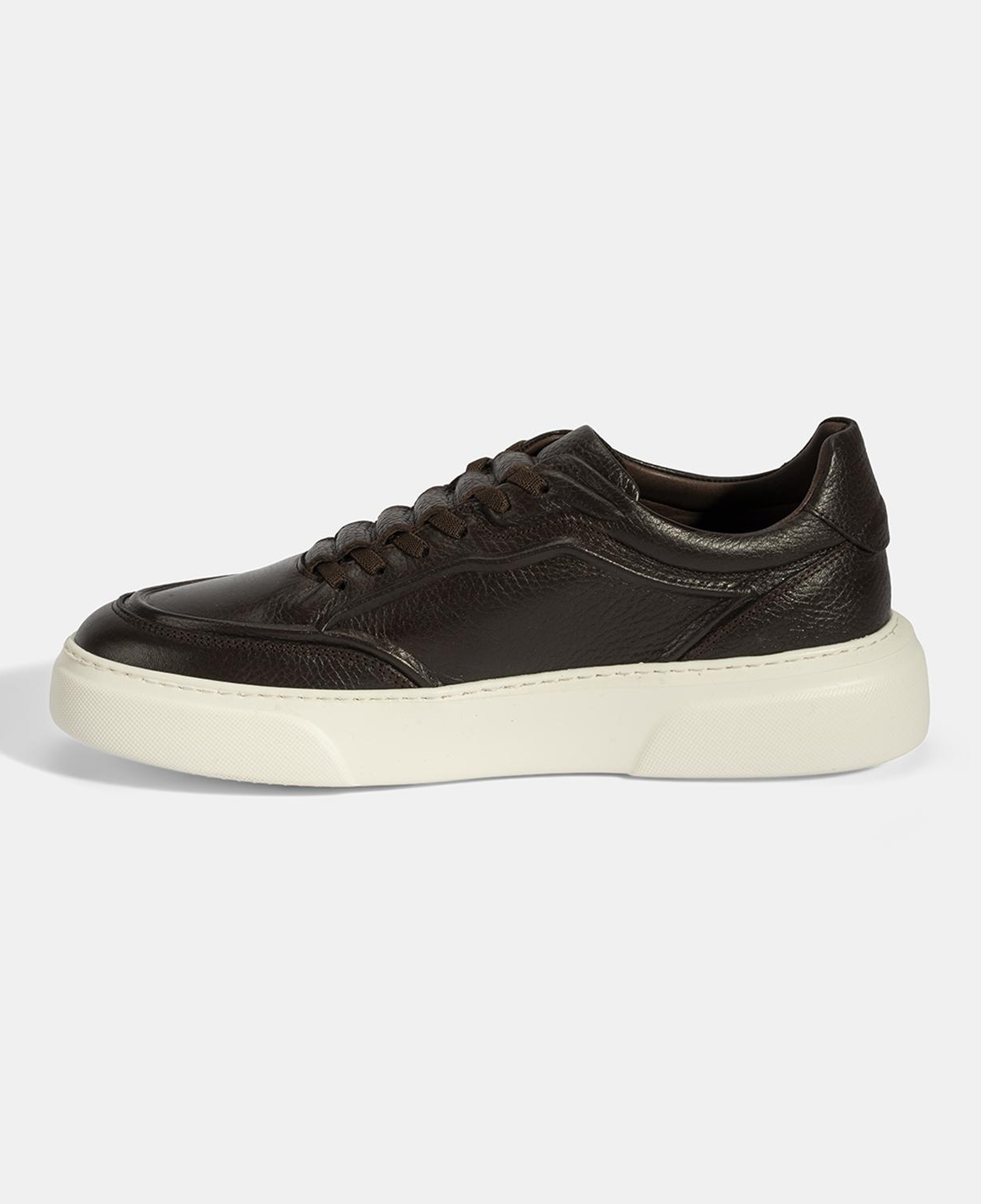 Erkek Kahve Bağcıklı Deri Sneaker
