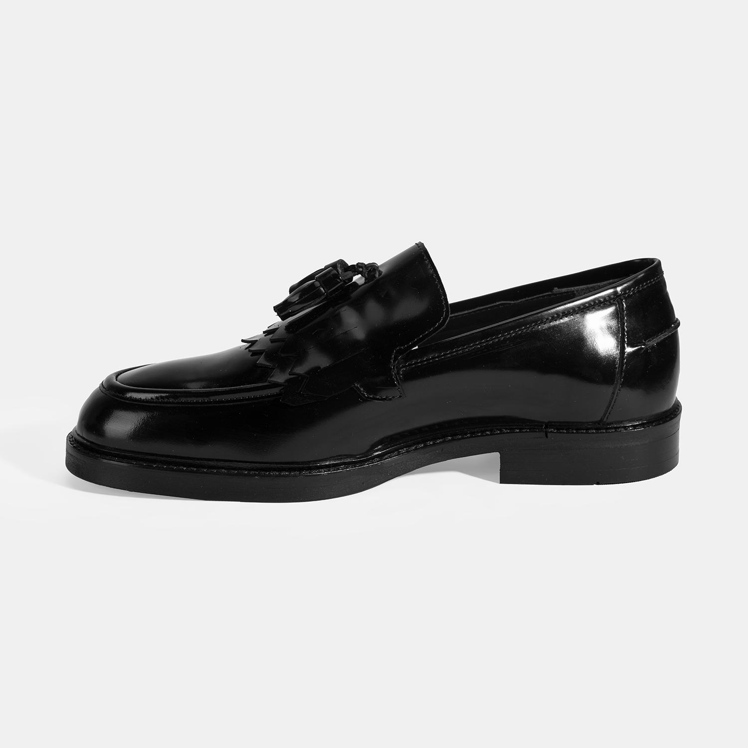 Erkek Siyah Püskül Detaylı Deri Loafer