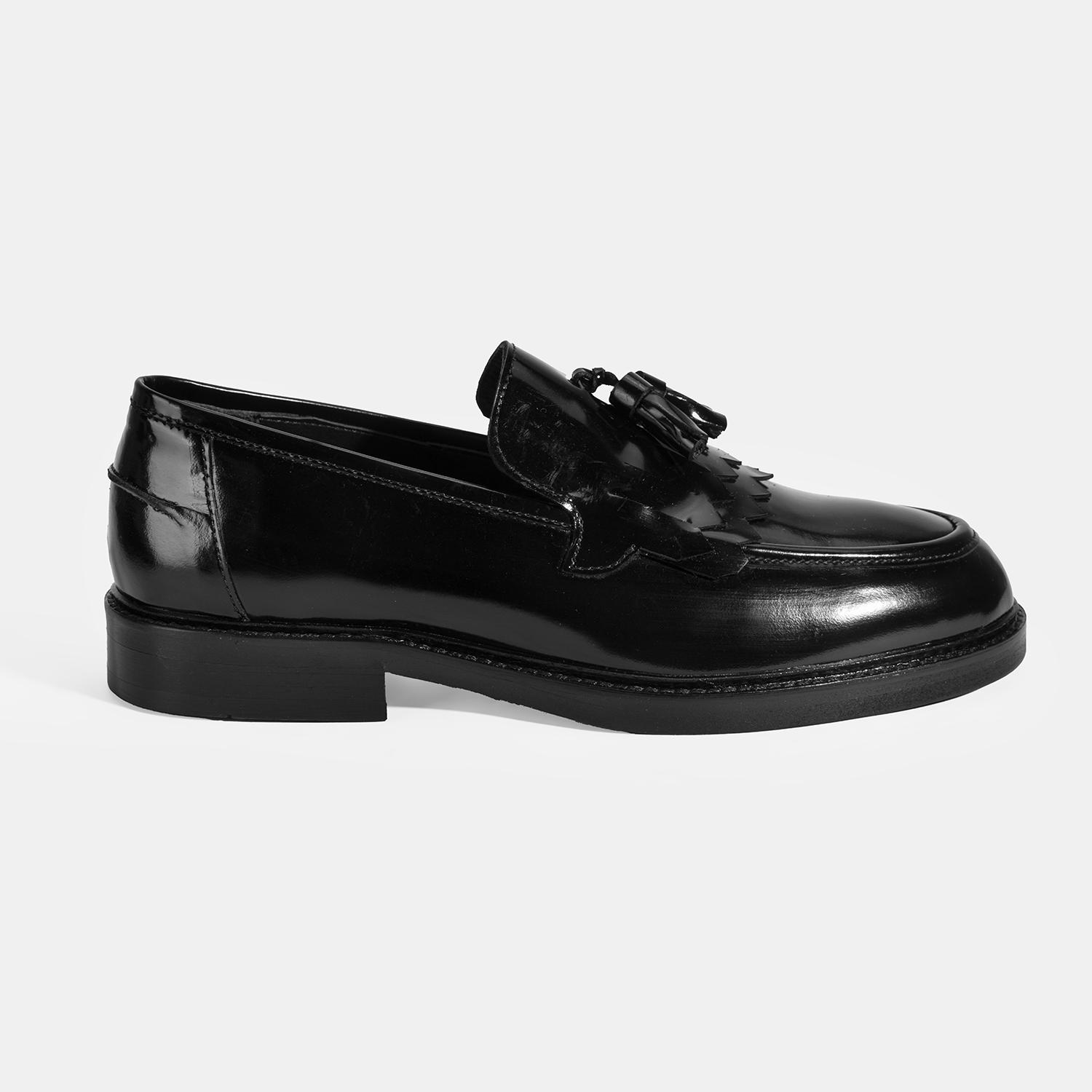 Erkek Siyah Püskül Detaylı Deri Loafer