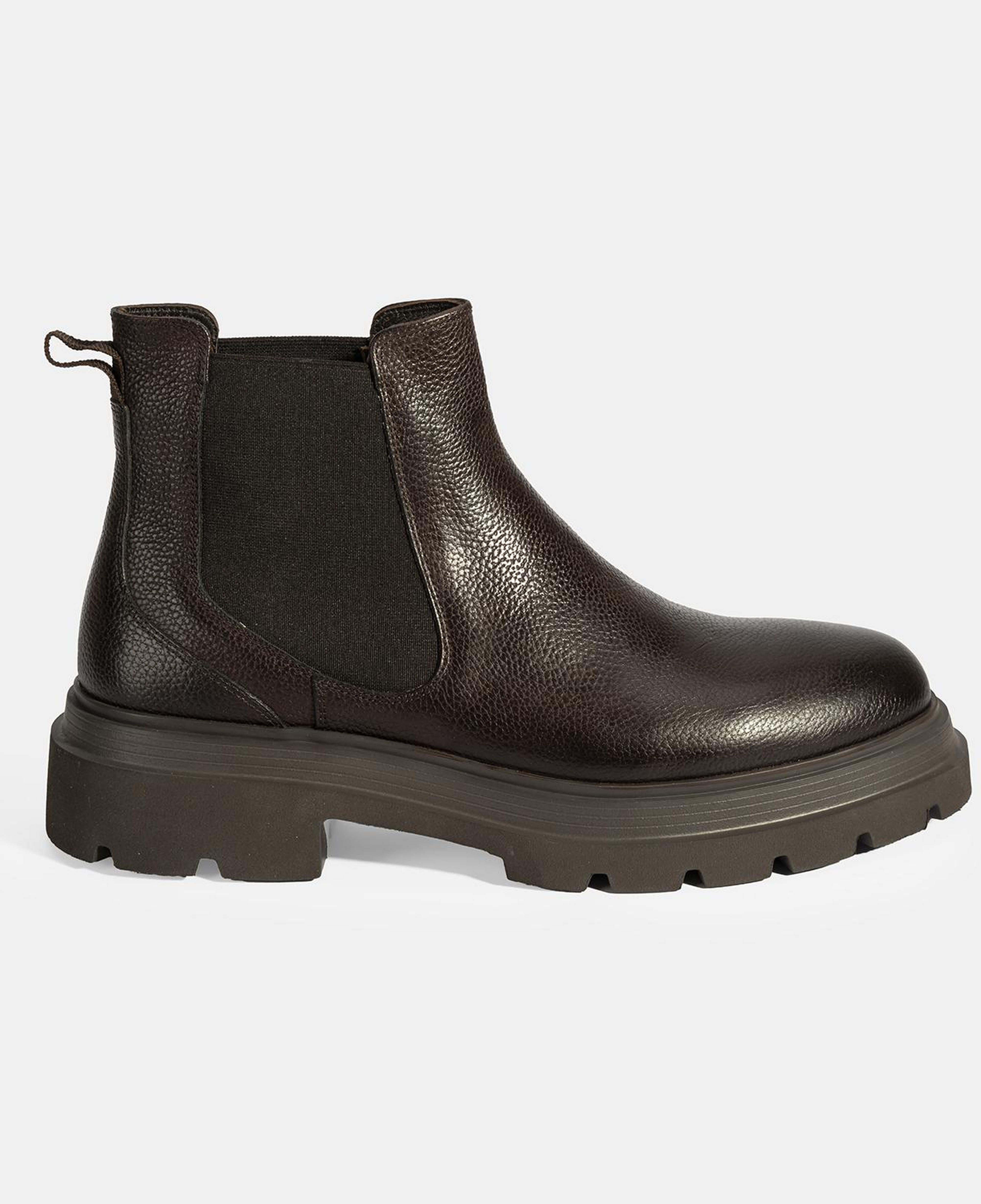 Erkek Kahve Lastik Detaylı Deri Bot