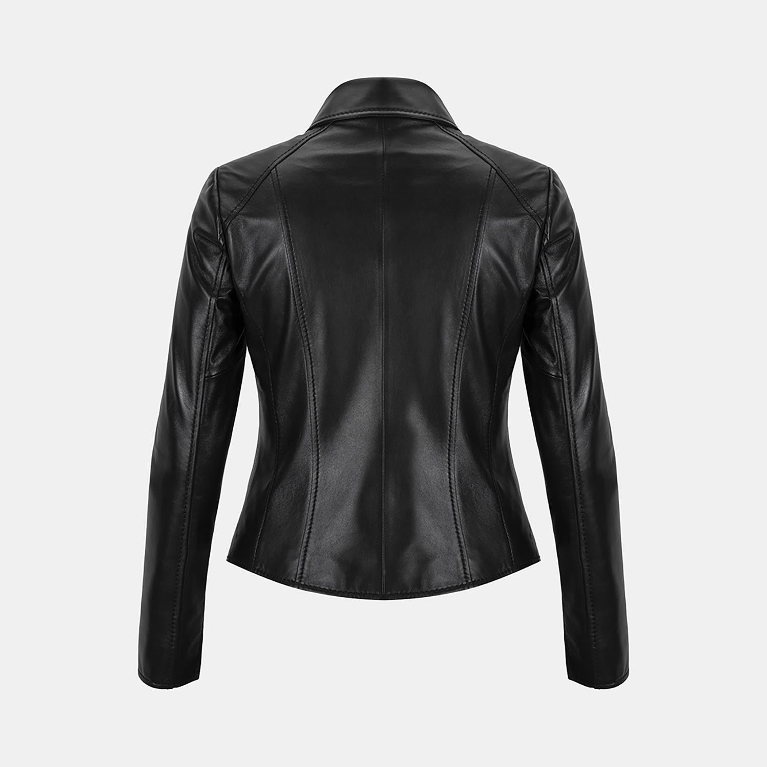 Kadın Siyah Gömlek Yakalı Fit Deri Ceket