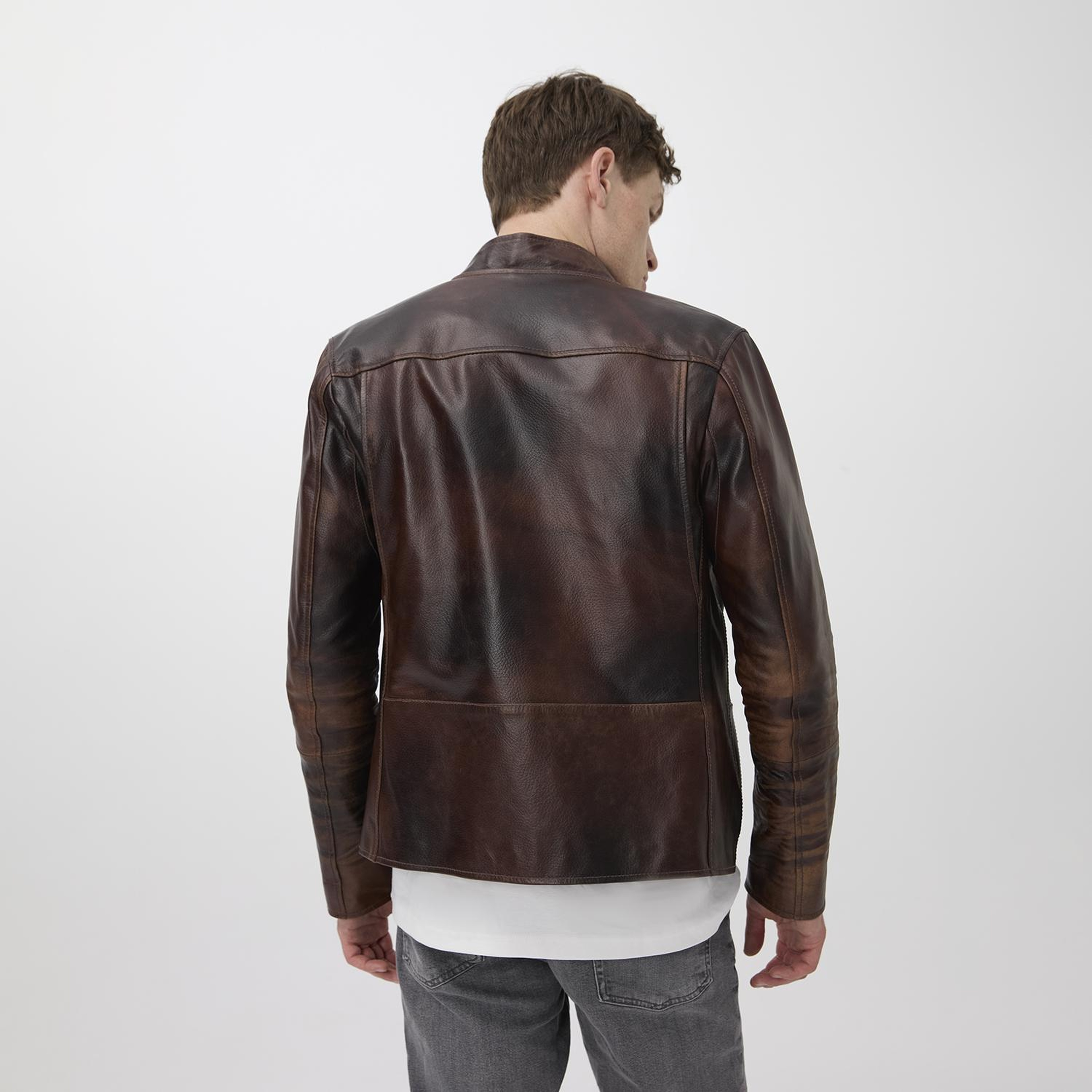 Kahve Erkek Vintage Deri Biker Ceket