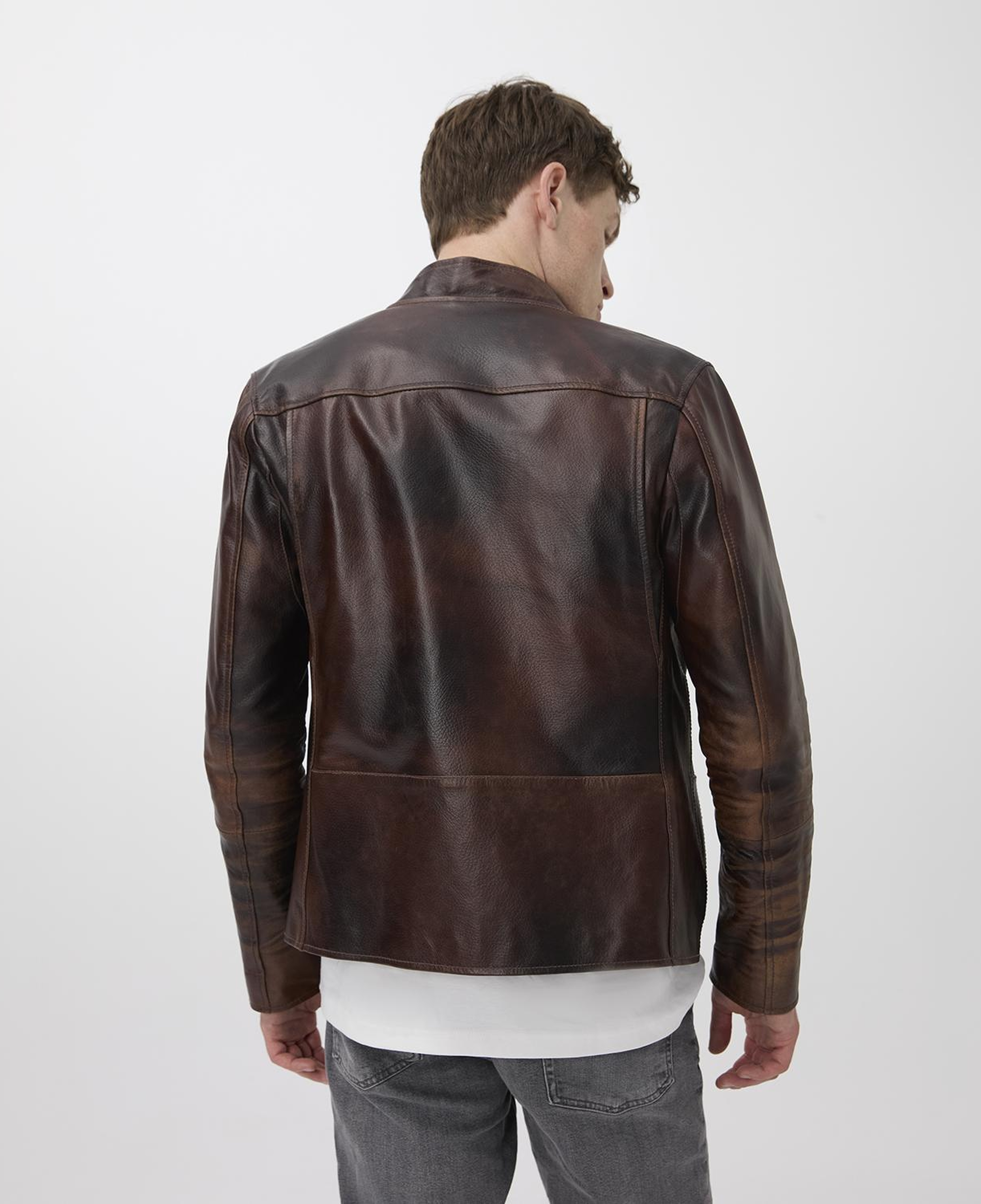 Kahve Erkek Vintage Deri Biker Ceket