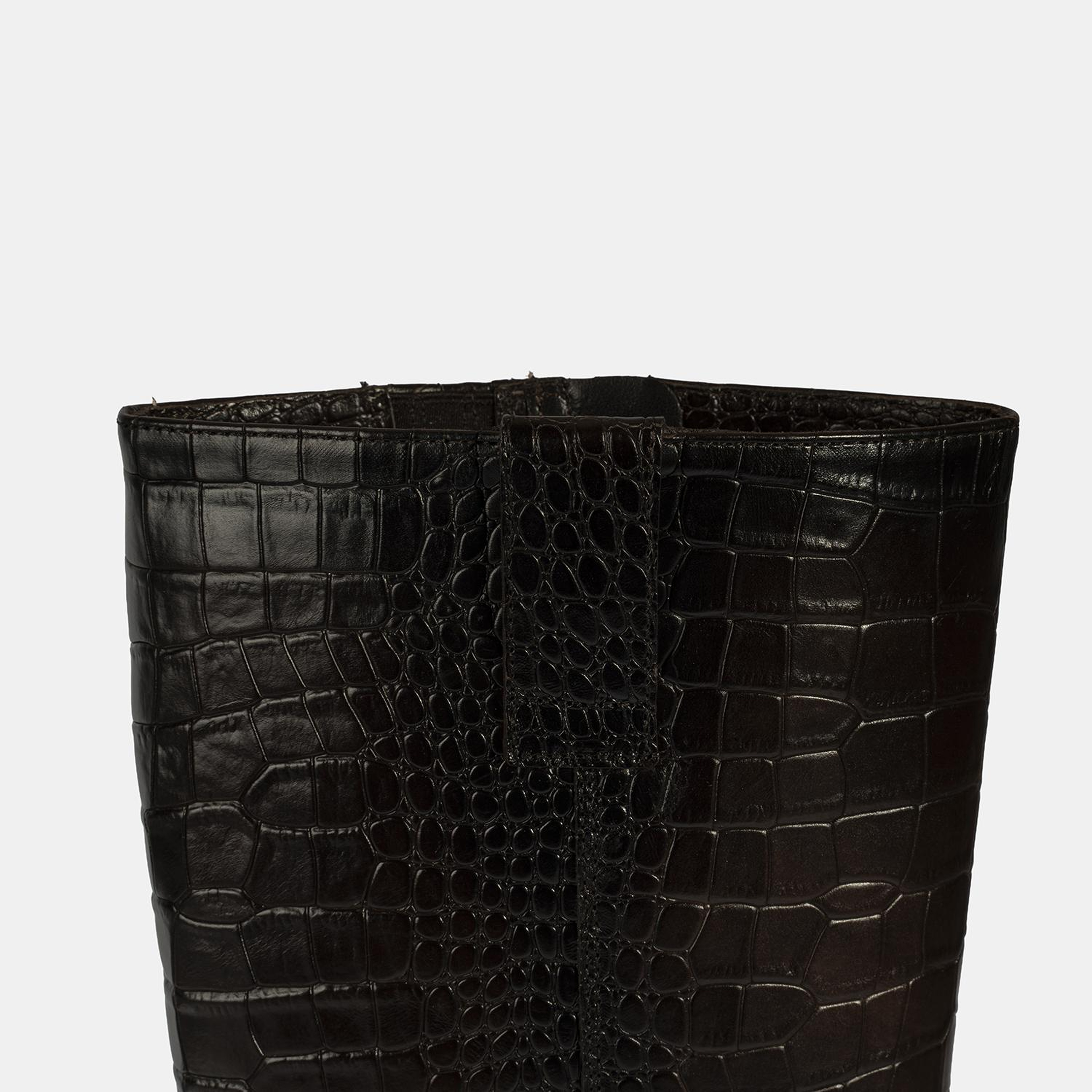 DESA Kadın Kahve Kroko Baskılı Kalın Topuklu Deri Çizme