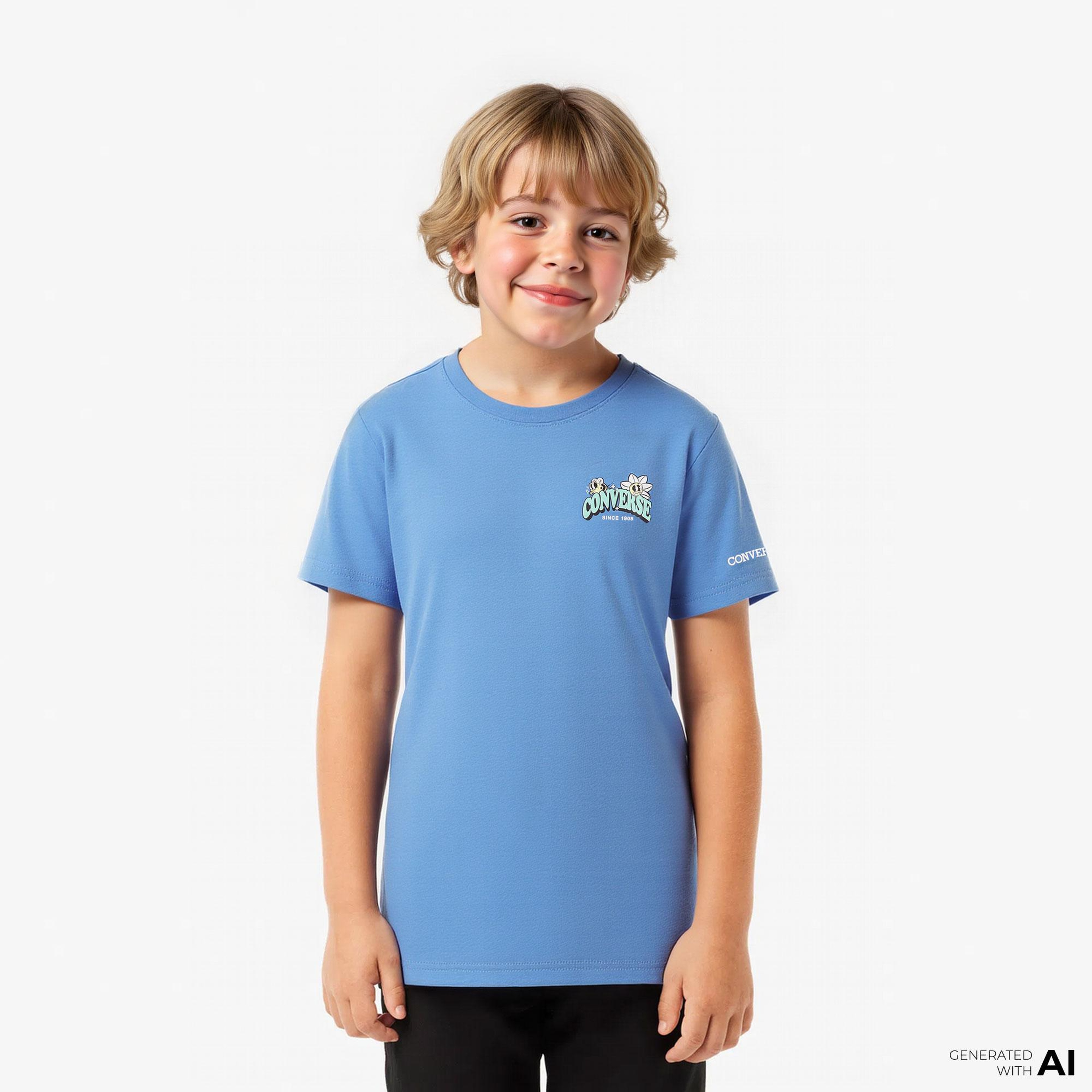 Converse Trail Mix Flower Çocuk Mavi T-Shirt