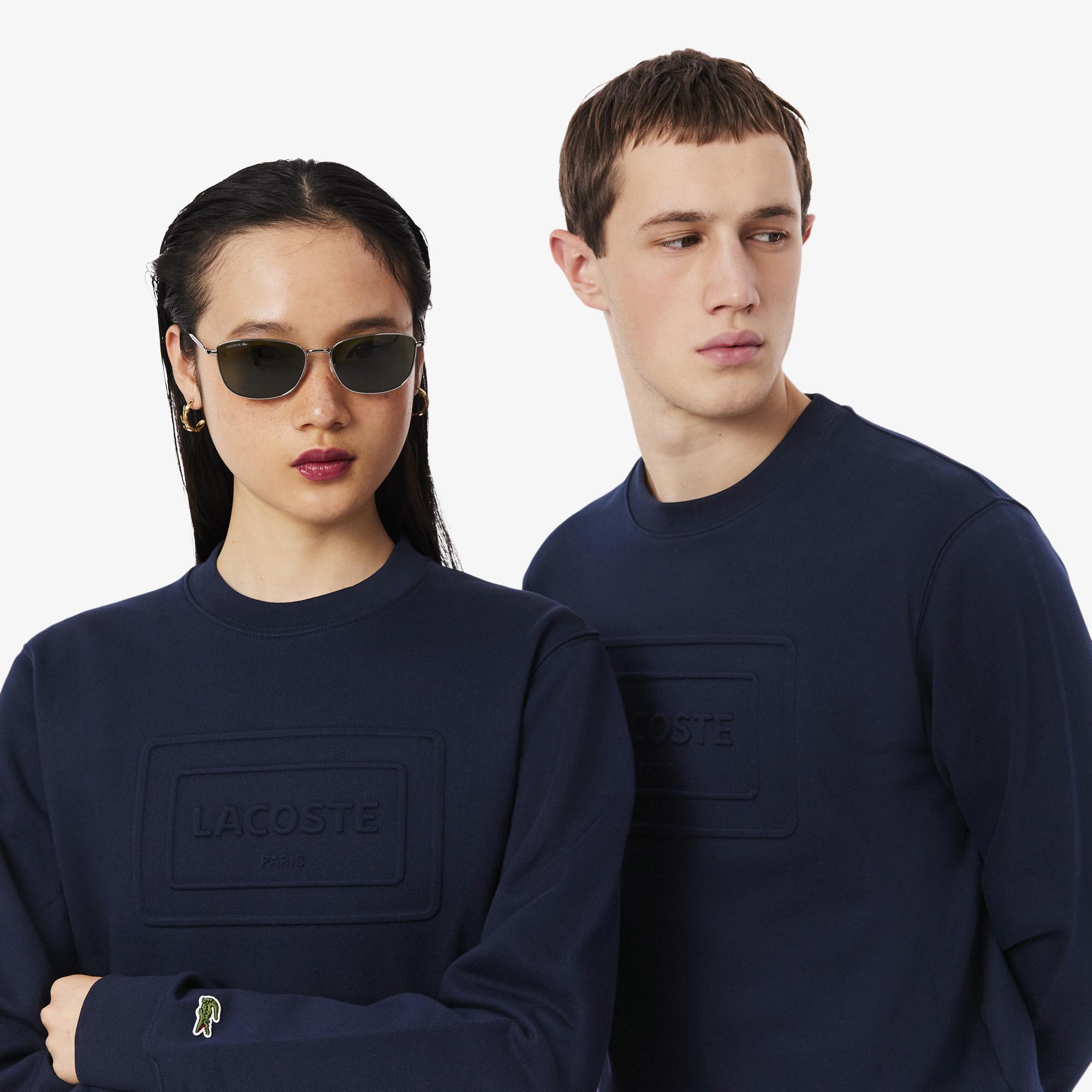 Lacoste Unisex Classic Fit Bisiklet Yaka Baskılı Lacivert Sweatshirt