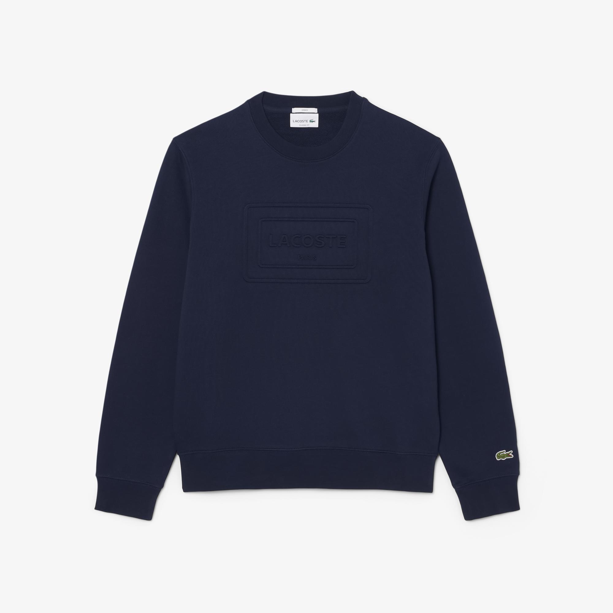 Lacoste Unisex Classic Fit Bisiklet Yaka Baskılı Lacivert Sweatshirt