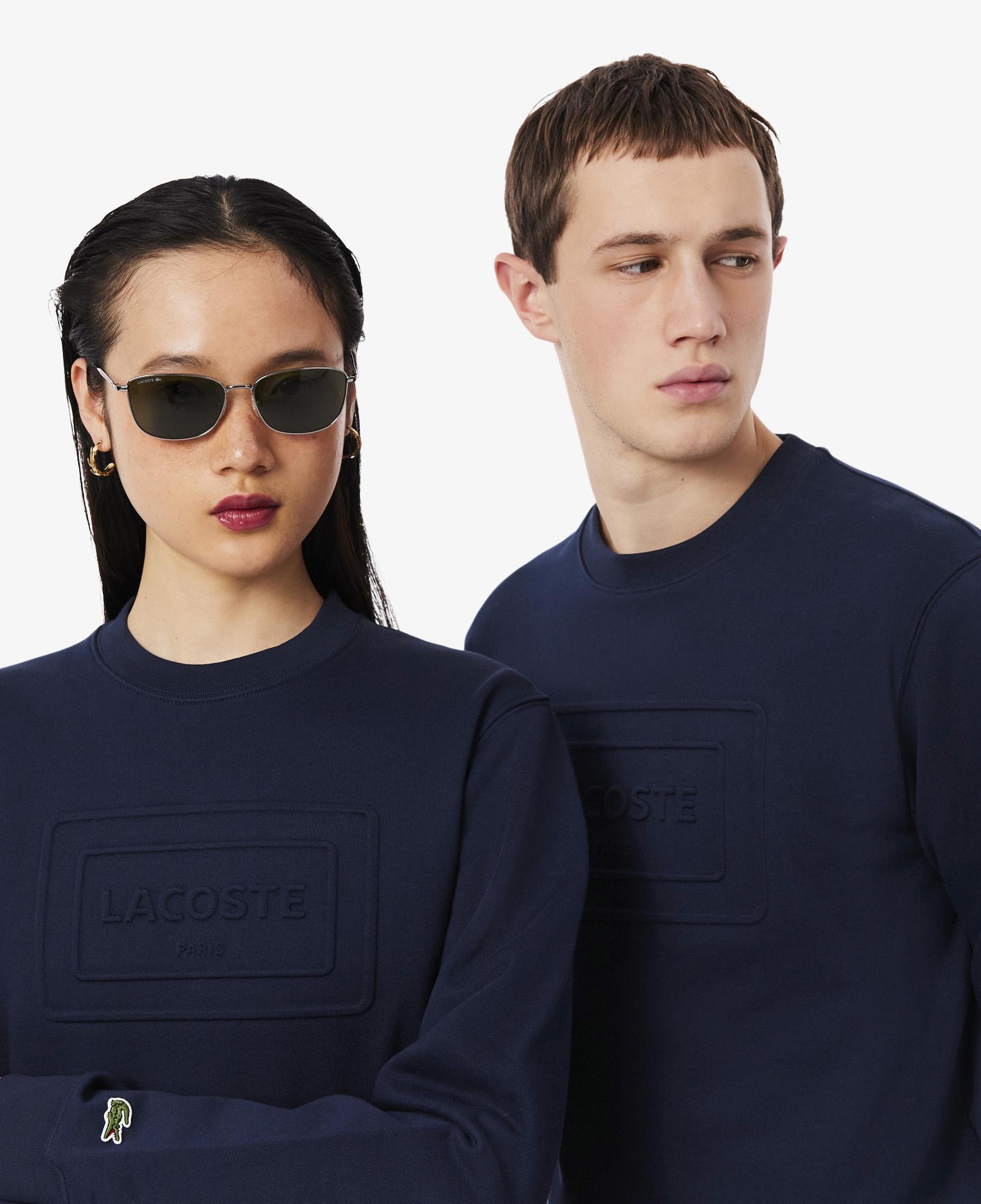 Lacoste Unisex Classic Fit Bisiklet Yaka Baskılı Lacivert Sweatshirt