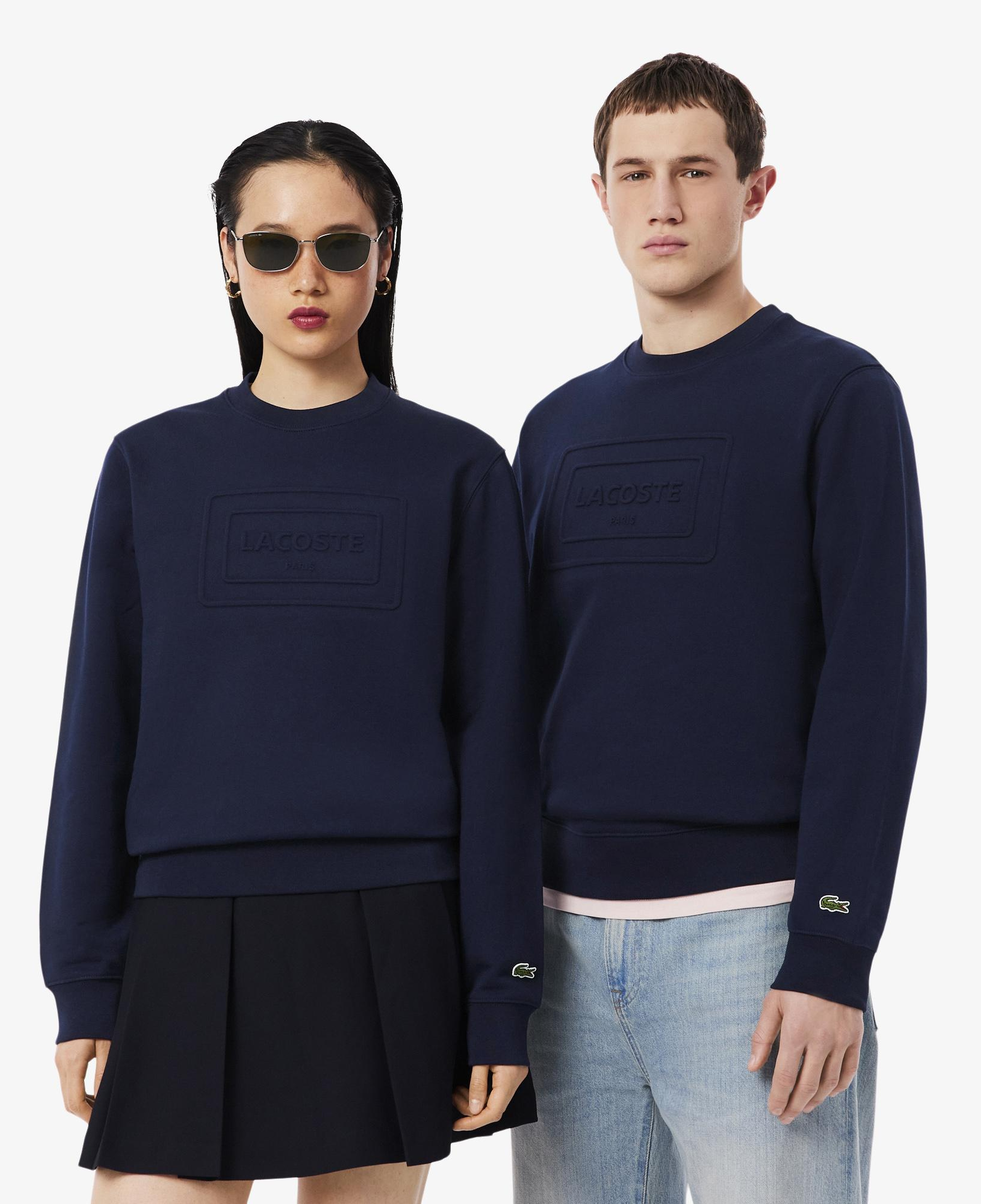 Lacoste Unisex Classic Fit Bisiklet Yaka Baskılı Lacivert Sweatshirt