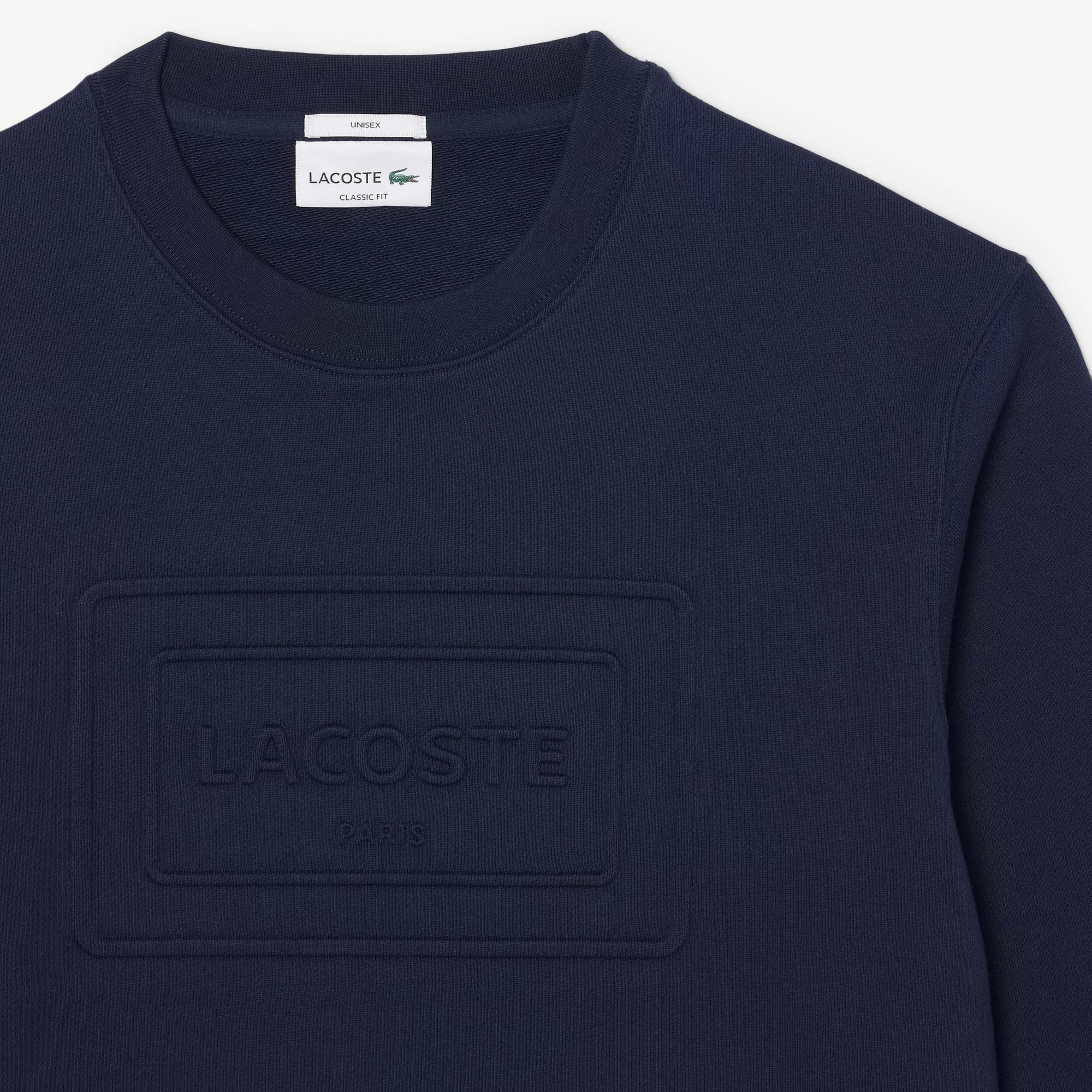 Lacoste Unisex Classic Fit Bisiklet Yaka Baskılı Lacivert Sweatshirt