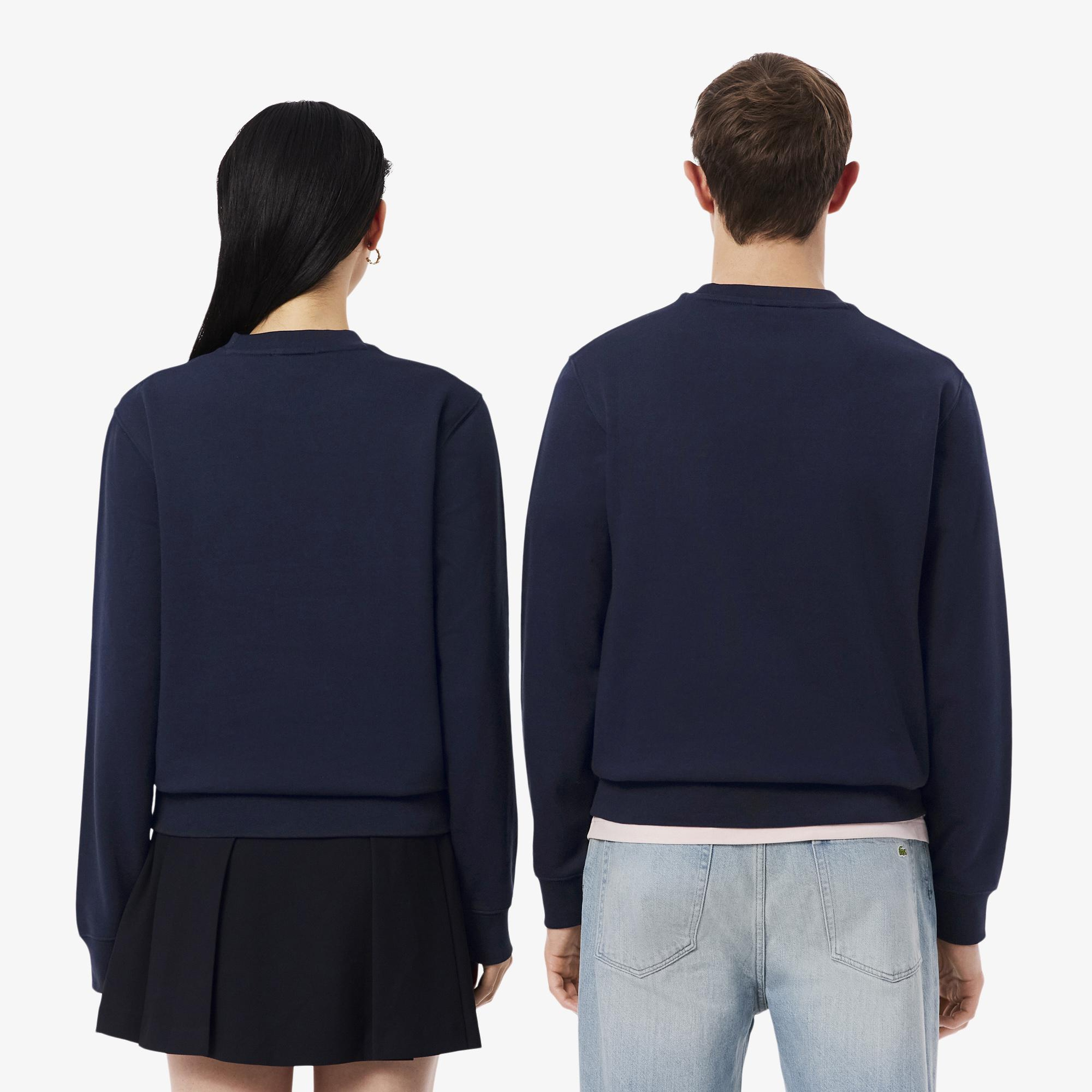 Lacoste Unisex Classic Fit Bisiklet Yaka Baskılı Lacivert Sweatshirt