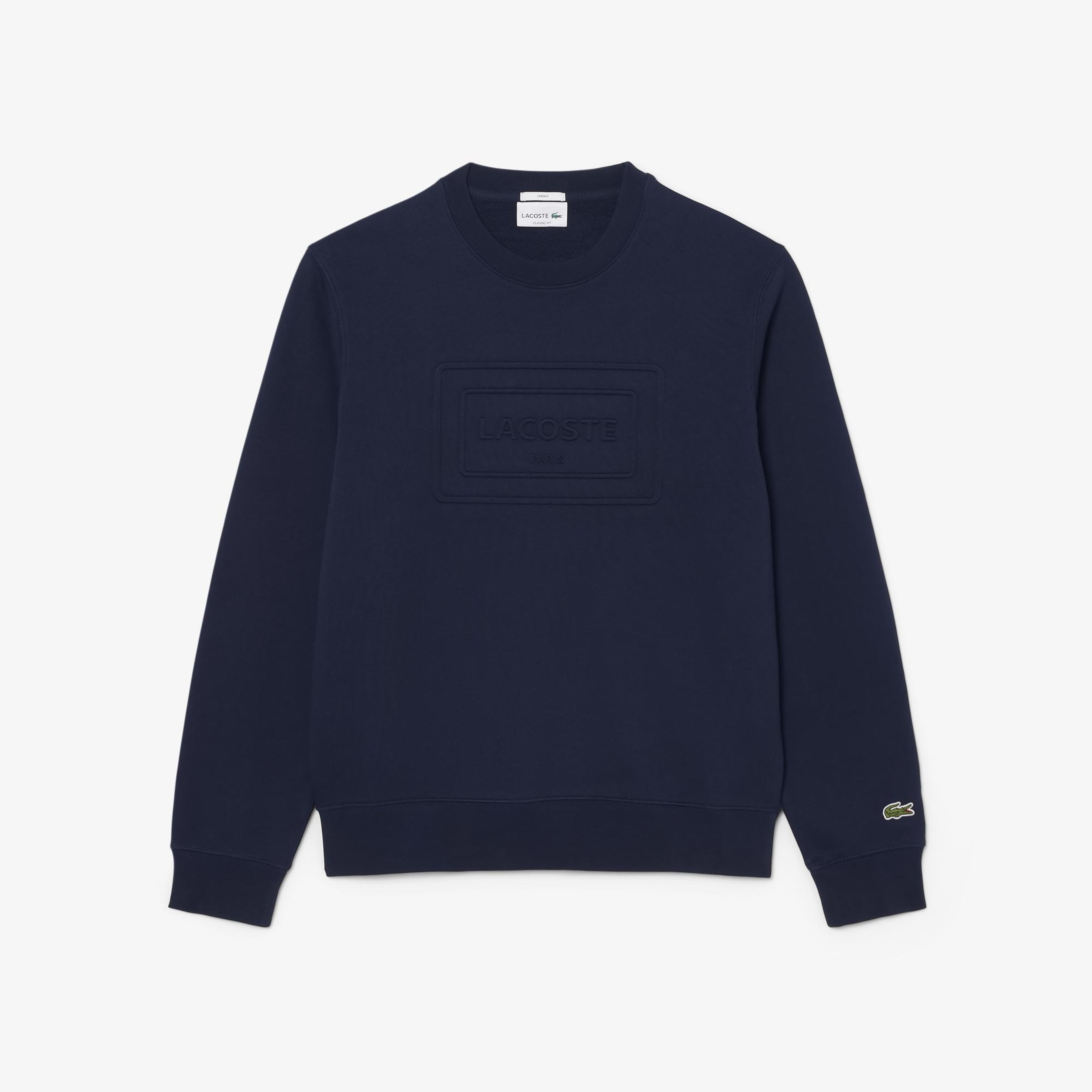Lacoste Unisex Classic Fit Bisiklet Yaka Baskılı Lacivert Sweatshirt