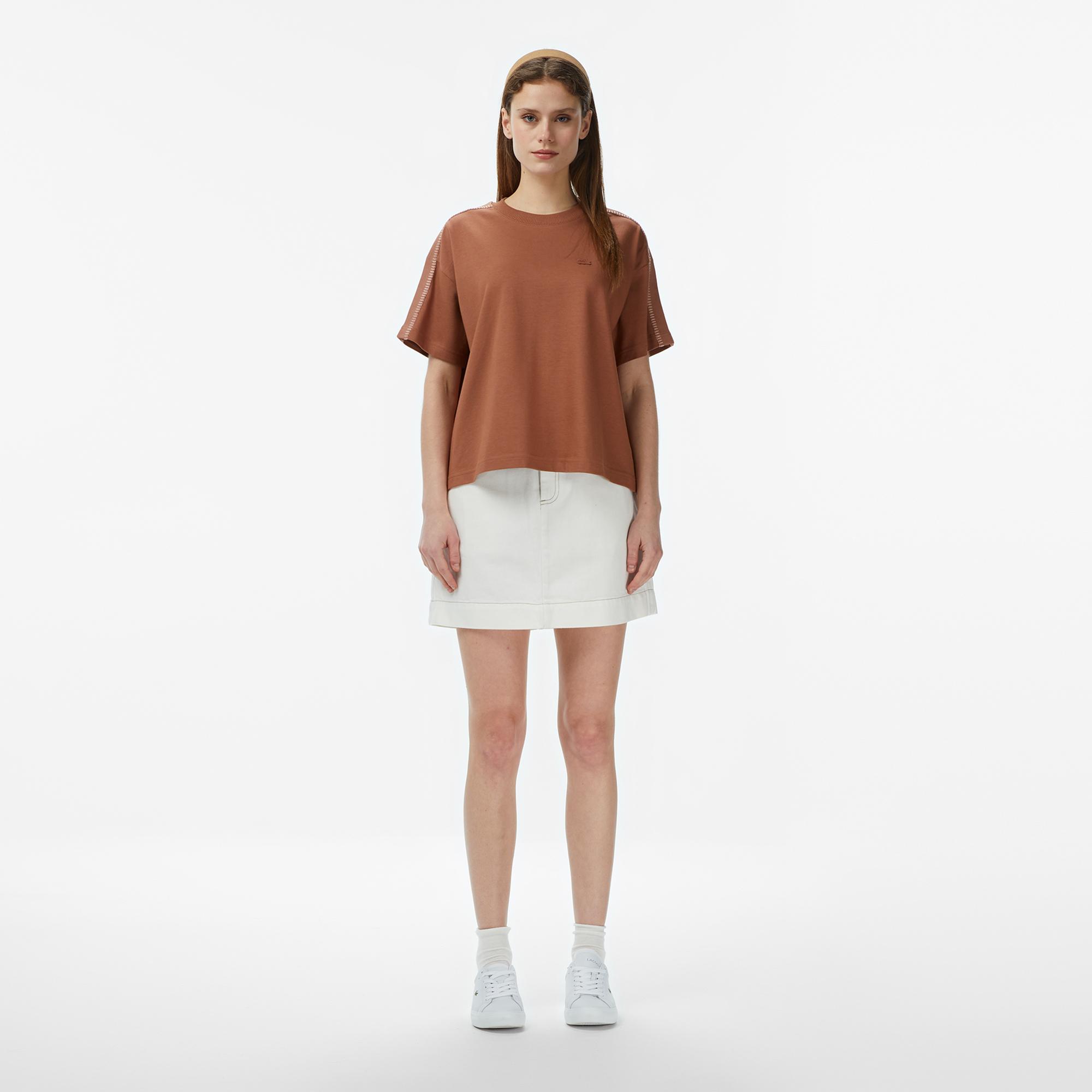 Lacoste Kadın Loose Fit Bisiklet Yaka Kahverengi T-Shirt