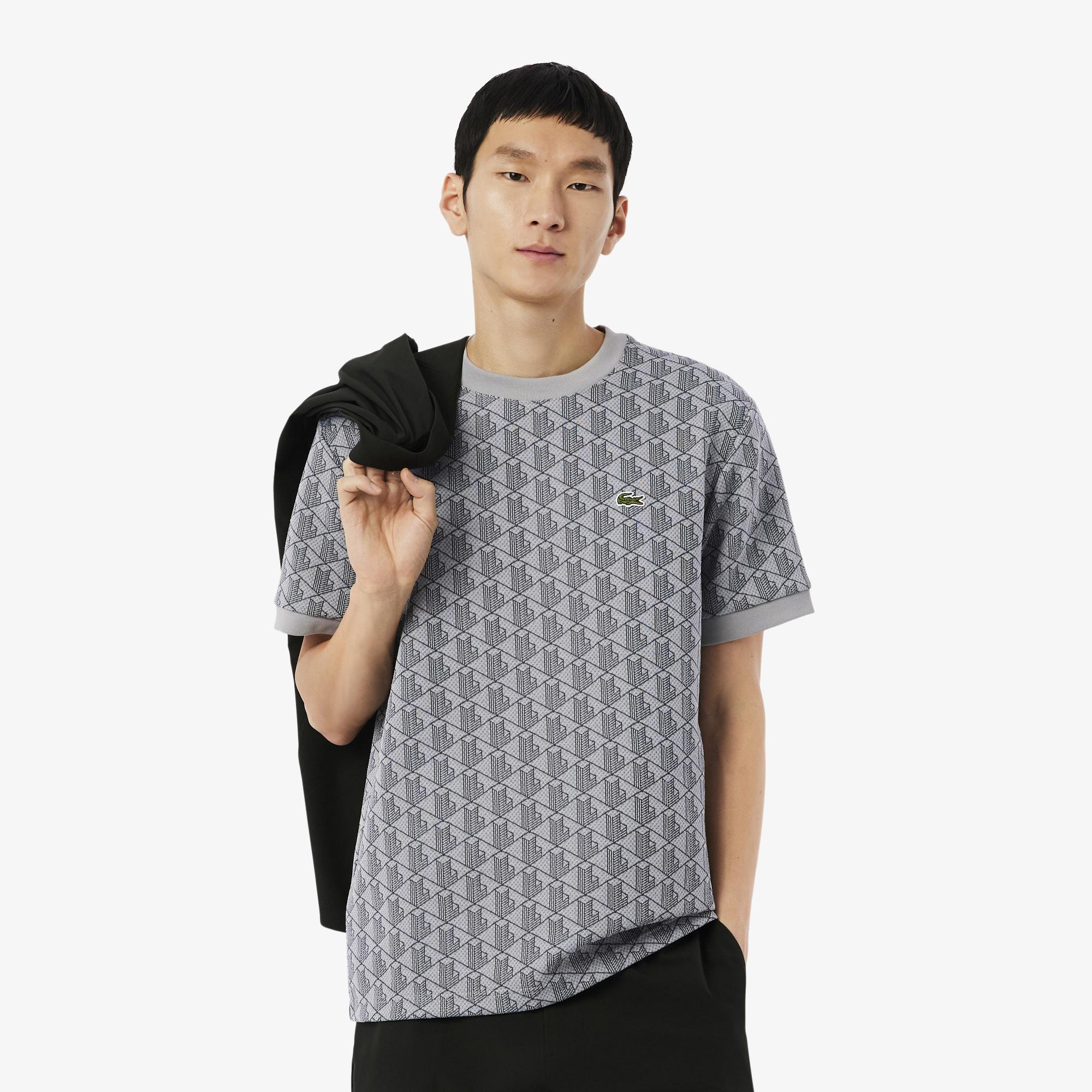 Lacoste Erkek Classic Fit Bisiklet Yaka Monogram Gri T-Shirt