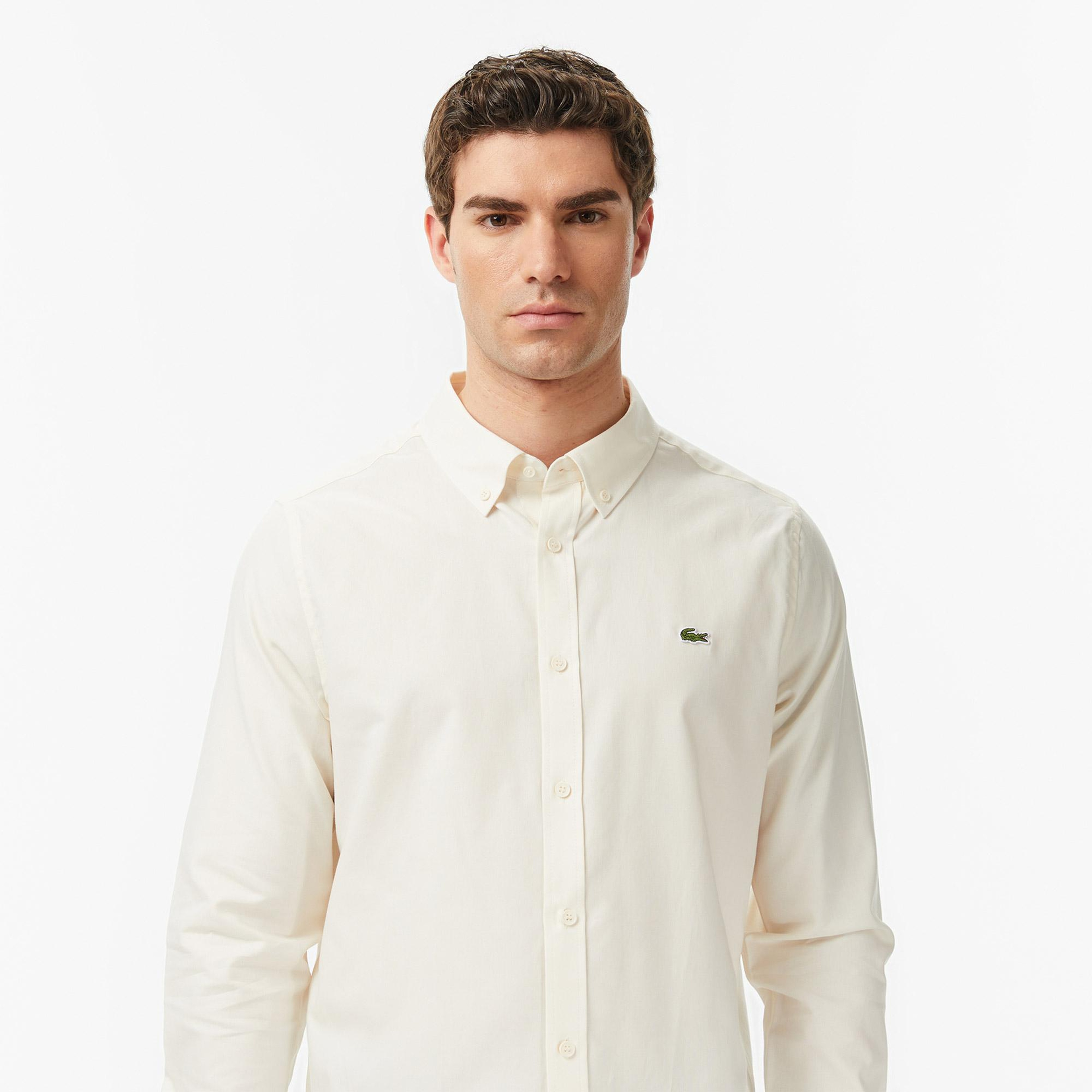 Lacoste Erkek Slim Fit Düğmeli Yaka Bej Gömlek