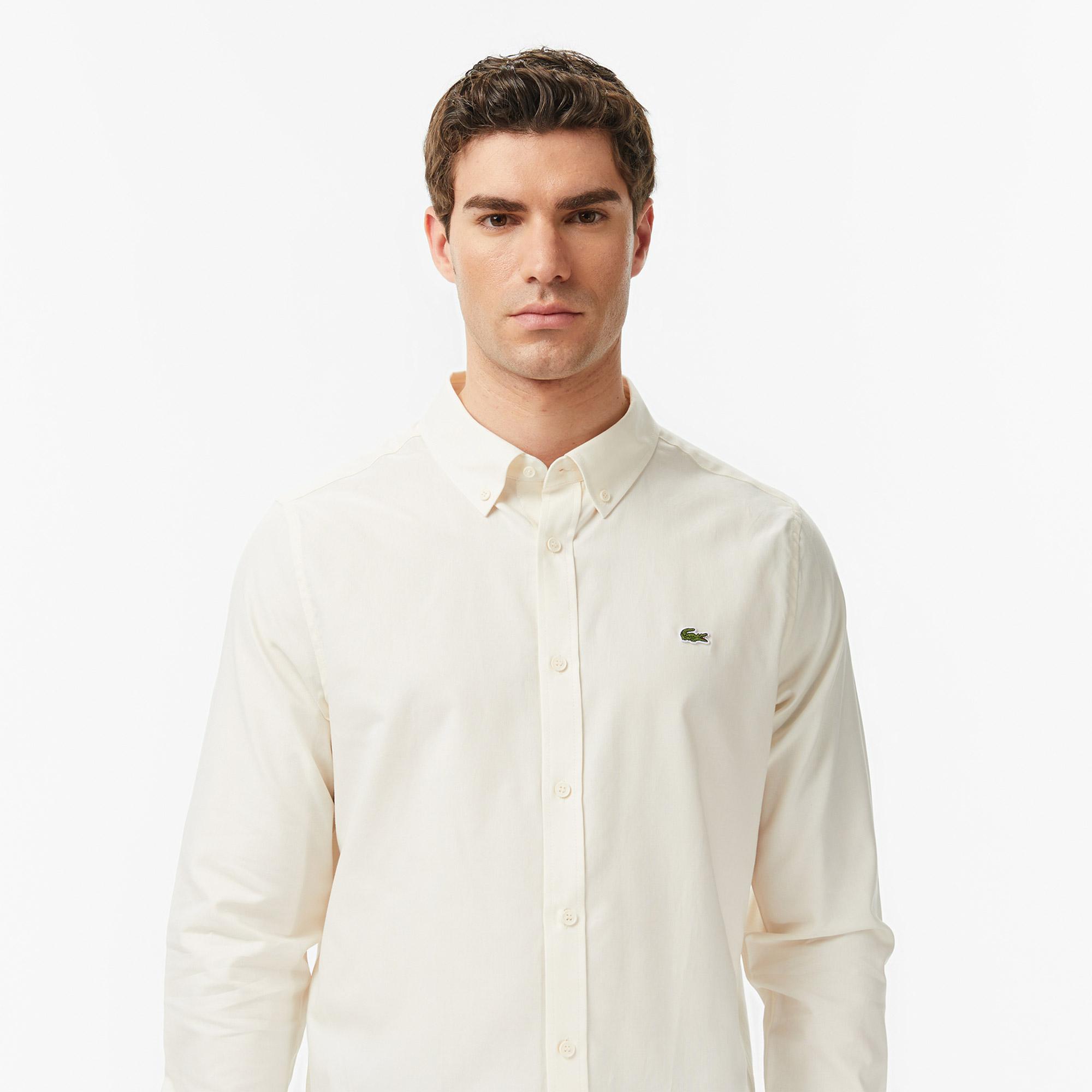 Lacoste Erkek Slim Fit Düğmeli Yaka Bej Gömlek