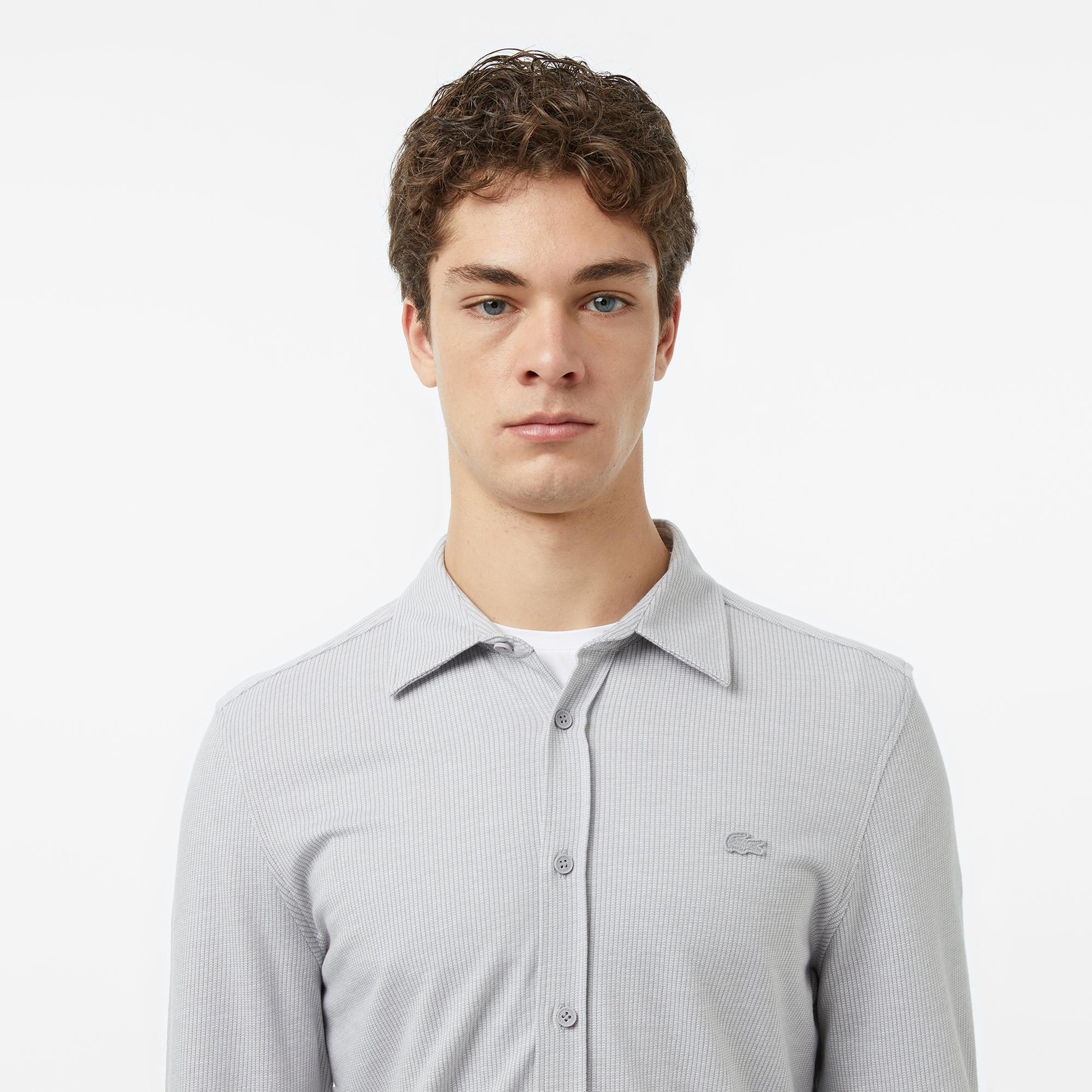 Lacoste Erkek Slim Fit Düğmeli Yaka Gri Gömlek
