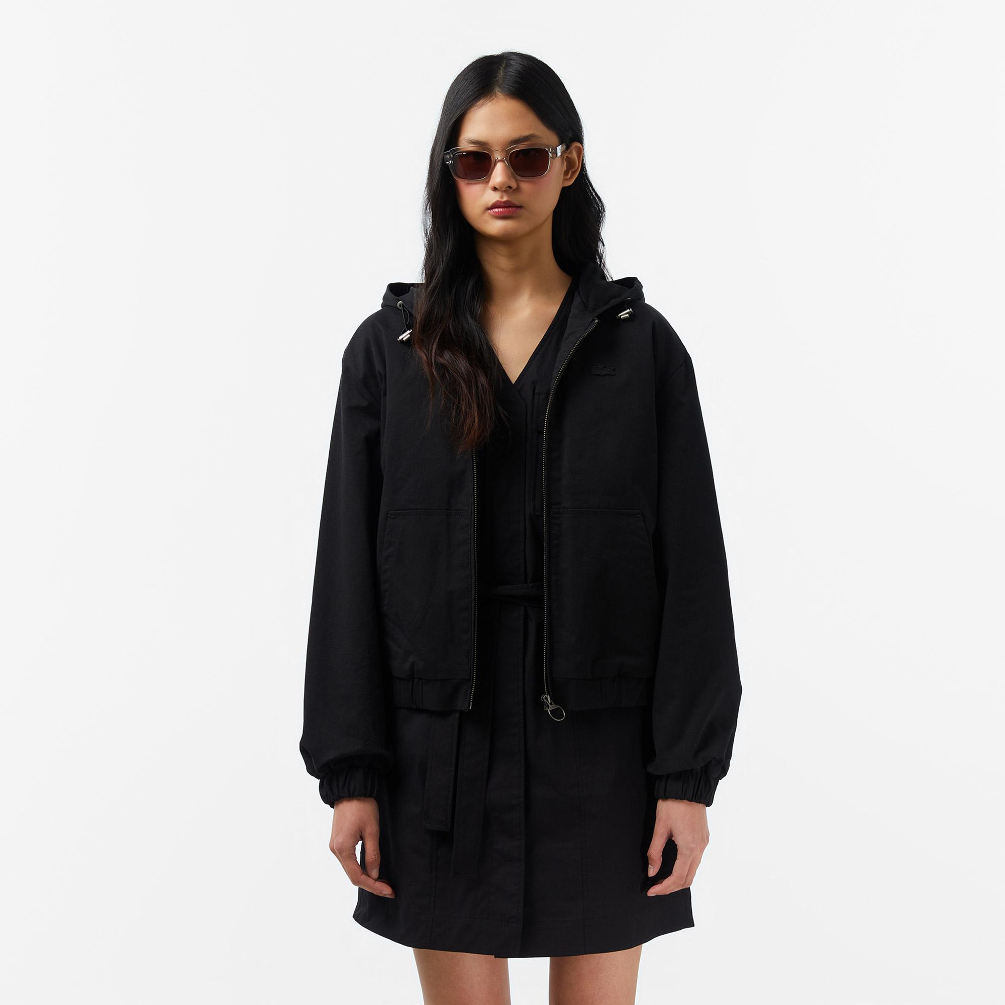 Lacoste Kadın Relaxed Fit Kapüşonlu Siyah Ceket