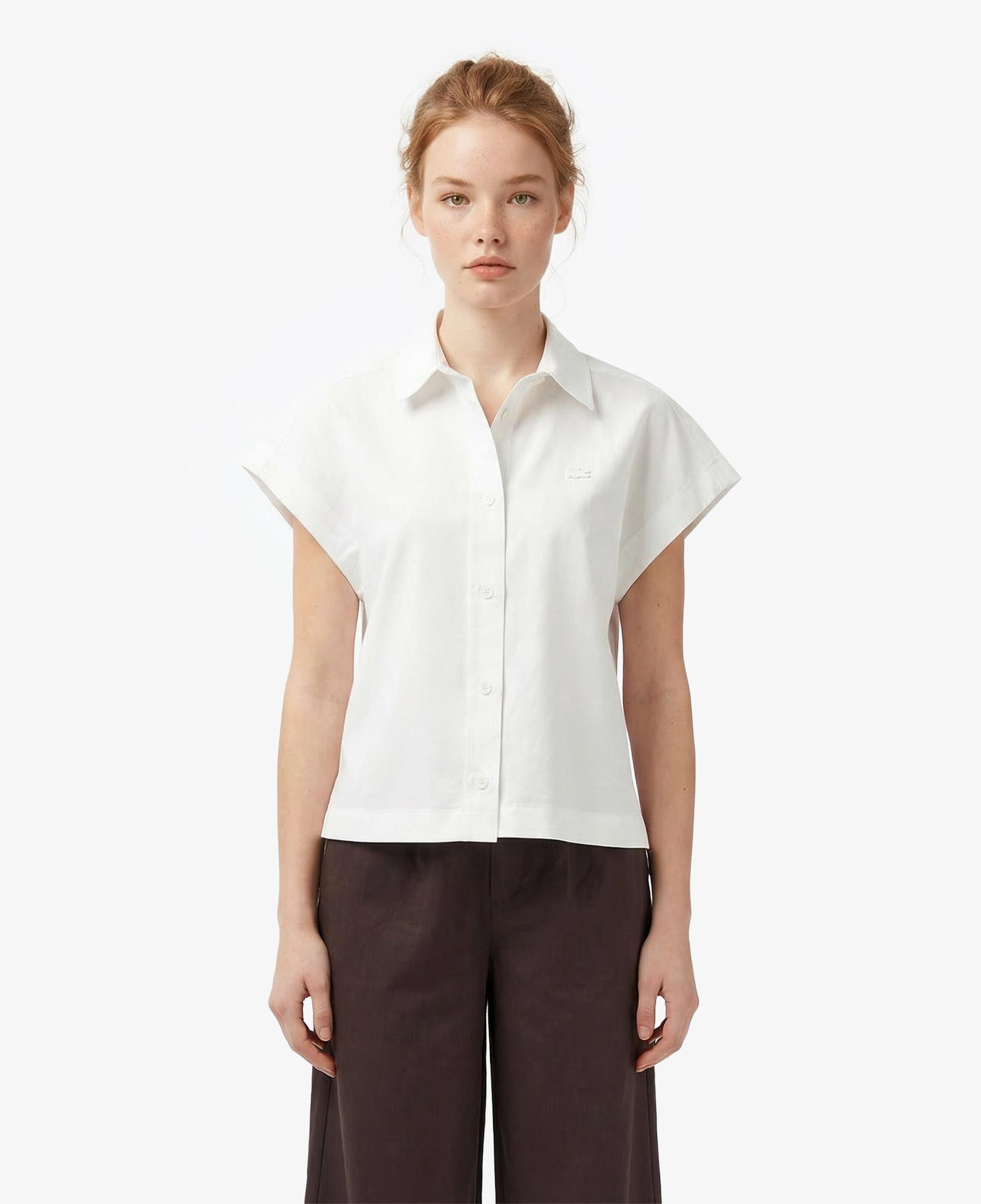 Lacoste Kadın Regular Fit Kısa Kollu Düğmeli Yaka Krem Gömlek