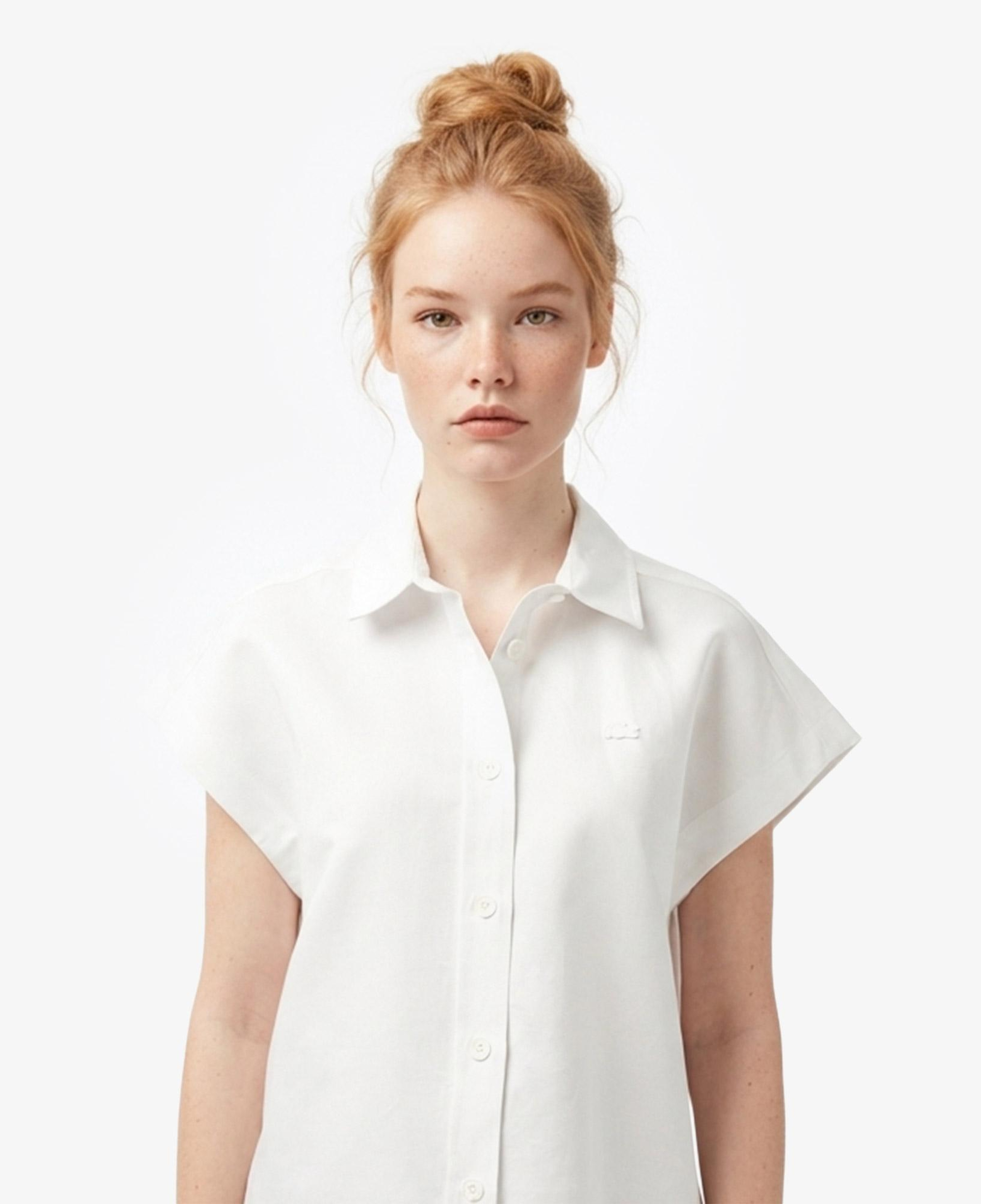 Lacoste Kadın Regular Fit Kısa Kollu Düğmeli Yaka Krem Gömlek