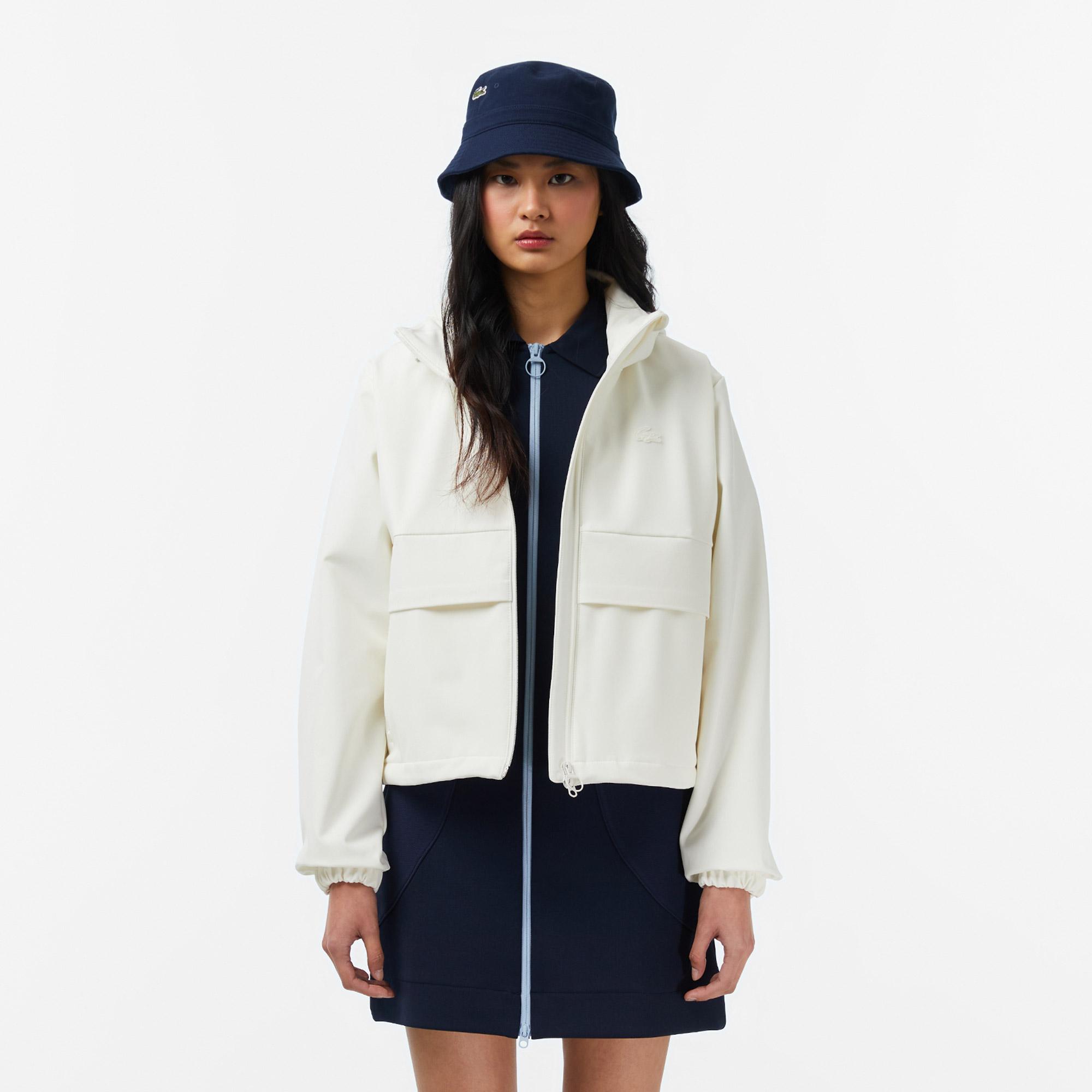 Lacoste Kadın Regular Fit Kapüşonlu Baskılı Krem Yağmurluk