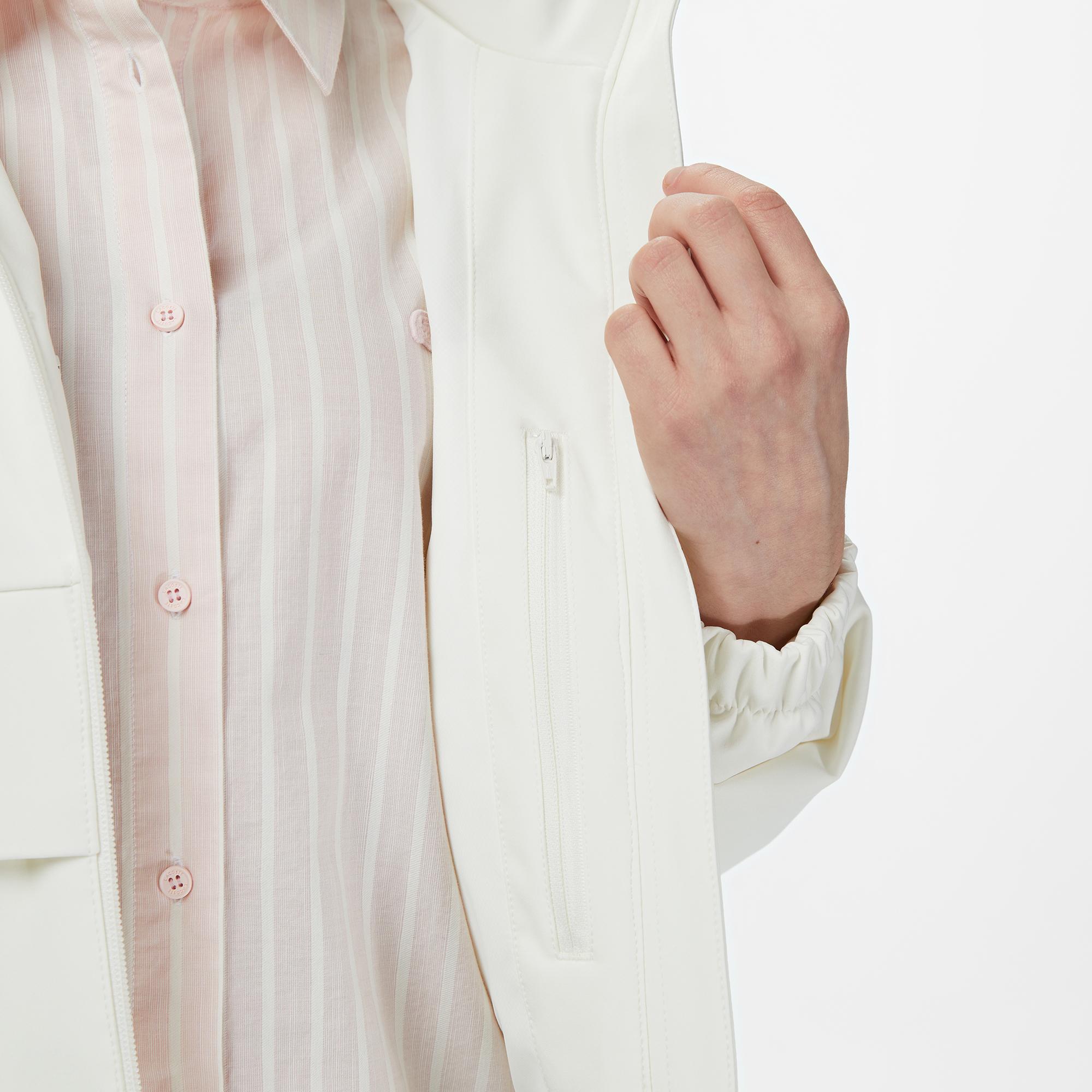 Lacoste Kadın Regular Fit Kapüşonlu Baskılı Krem Yağmurluk