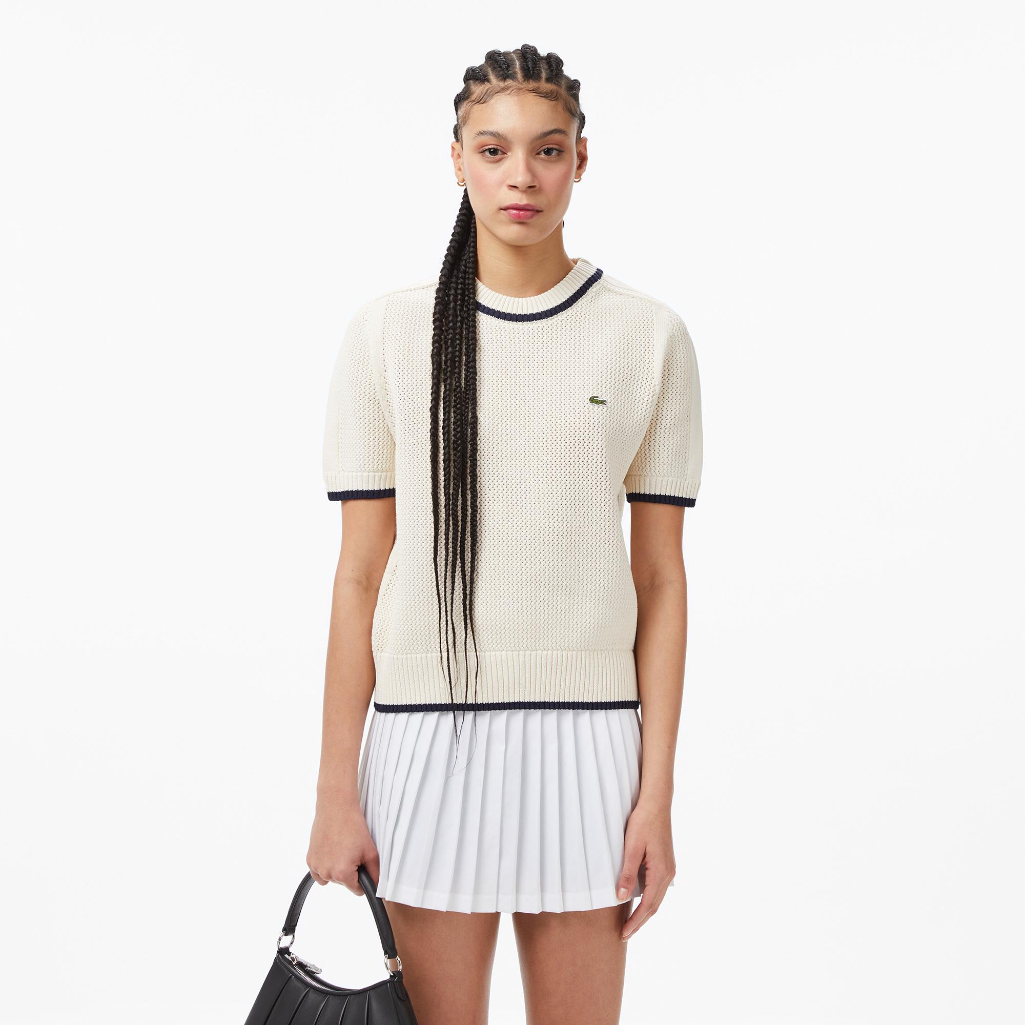 Lacoste Kadın Classic Fit Bisiklet Yaka Krem Bluz