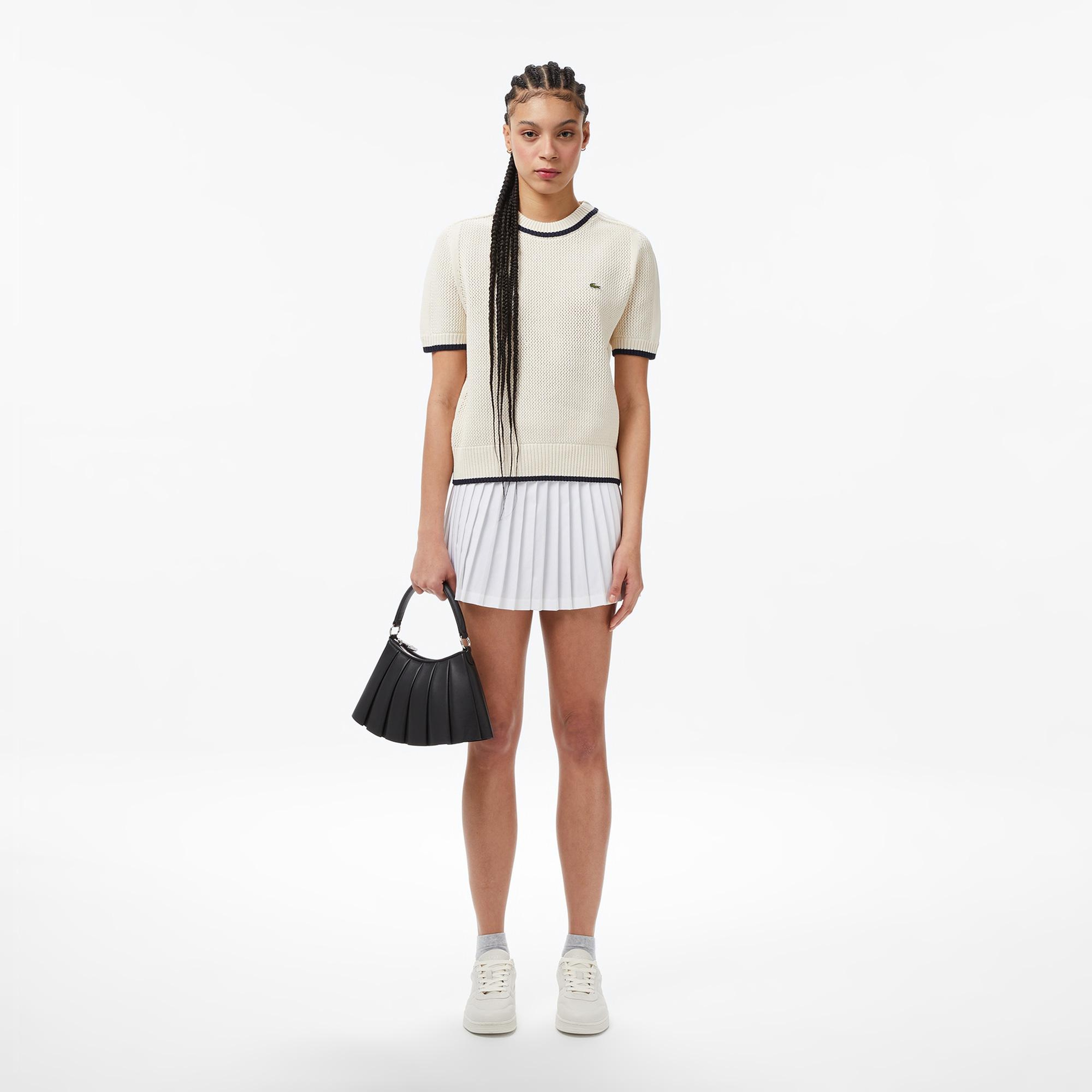 Lacoste Kadın Classic Fit Bisiklet Yaka Krem Bluz
