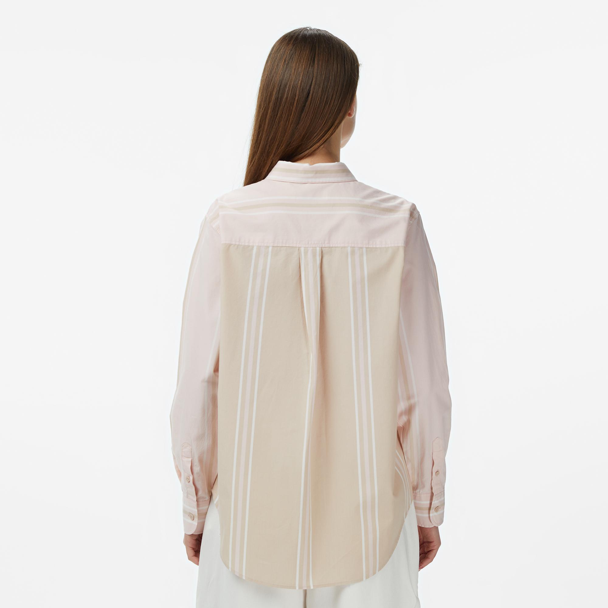 Lacoste Kadın Regular Fit Renk Bloklu Bej Gömlek