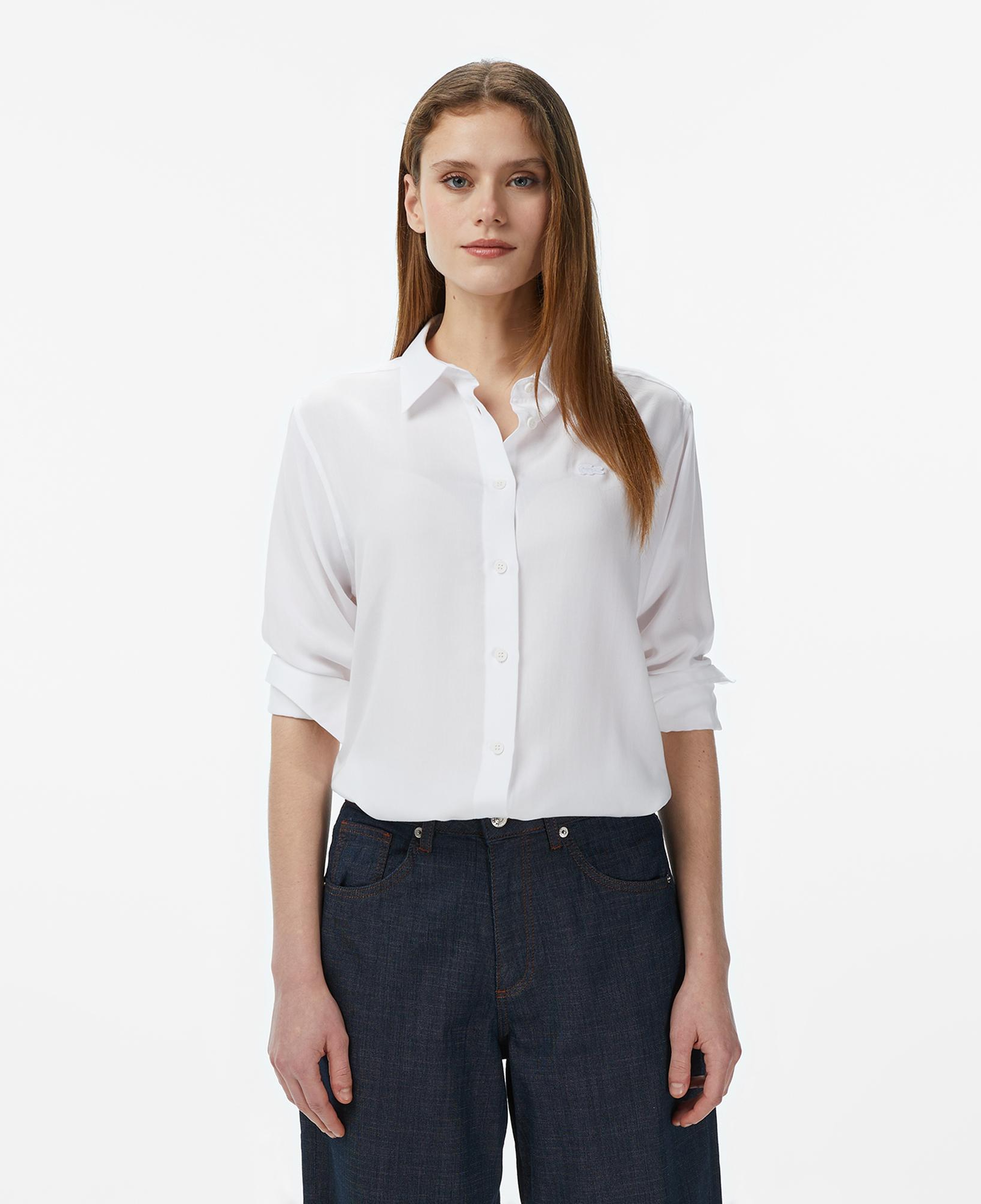 Lacoste Kadın Slim Fit Düğmeli Yaka Beyaz Gömlek