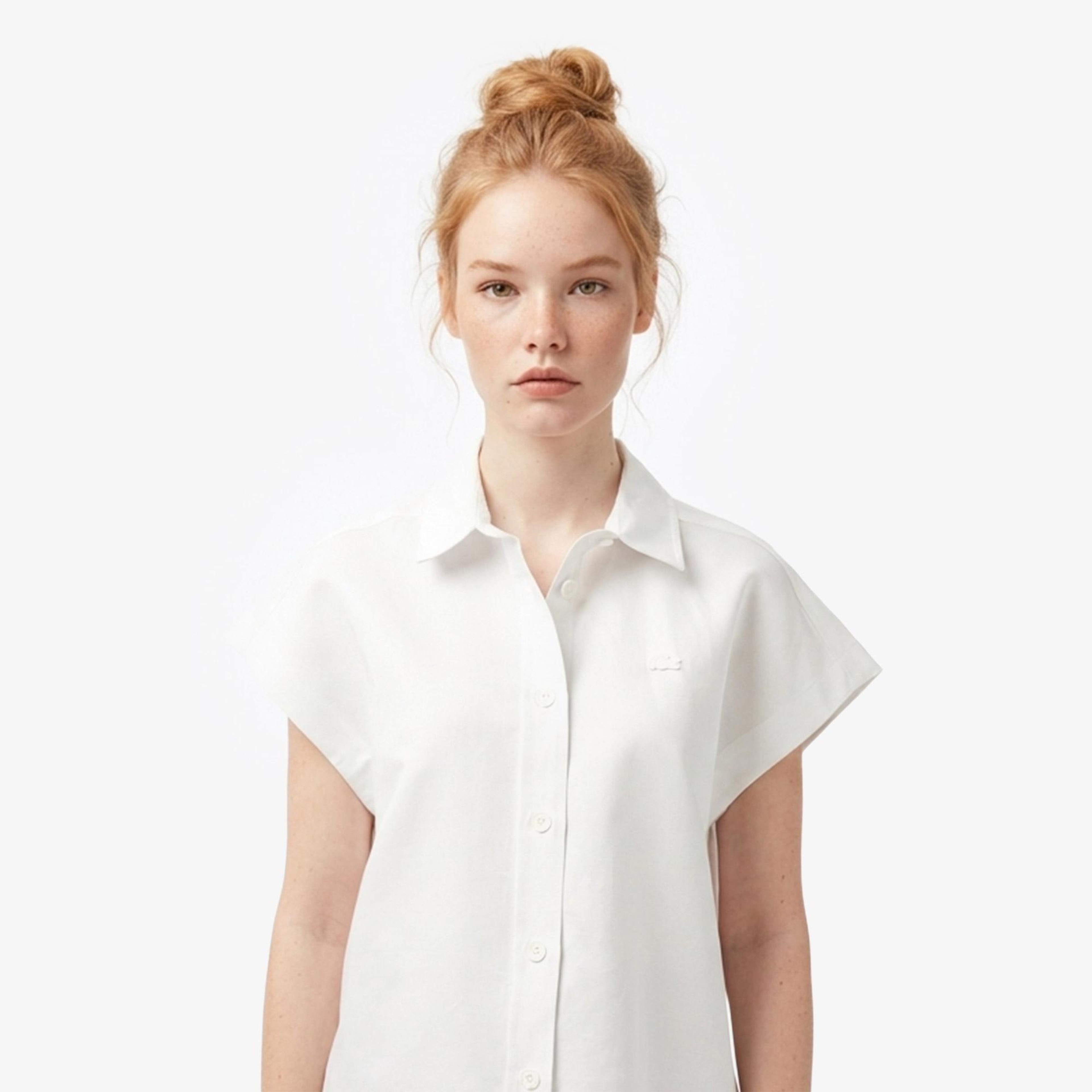 Lacoste Kadın Regular Fit Kısa Kollu Düğmeli Yaka Krem Gömlek