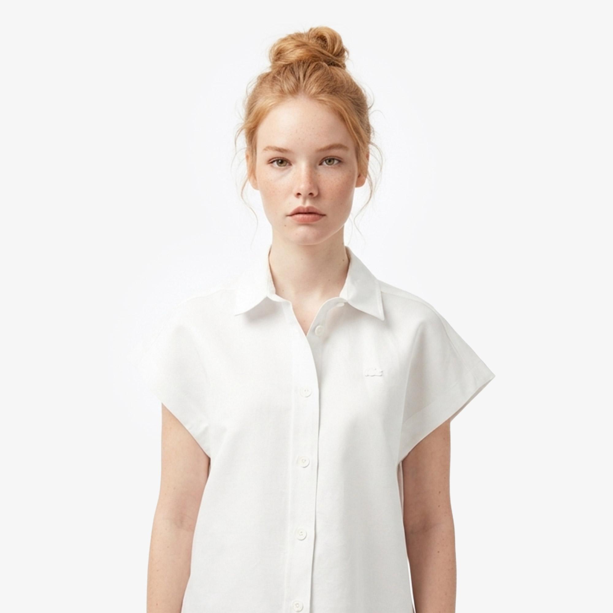 Lacoste Kadın Regular Fit Kısa Kollu Düğmeli Yaka Krem Gömlek