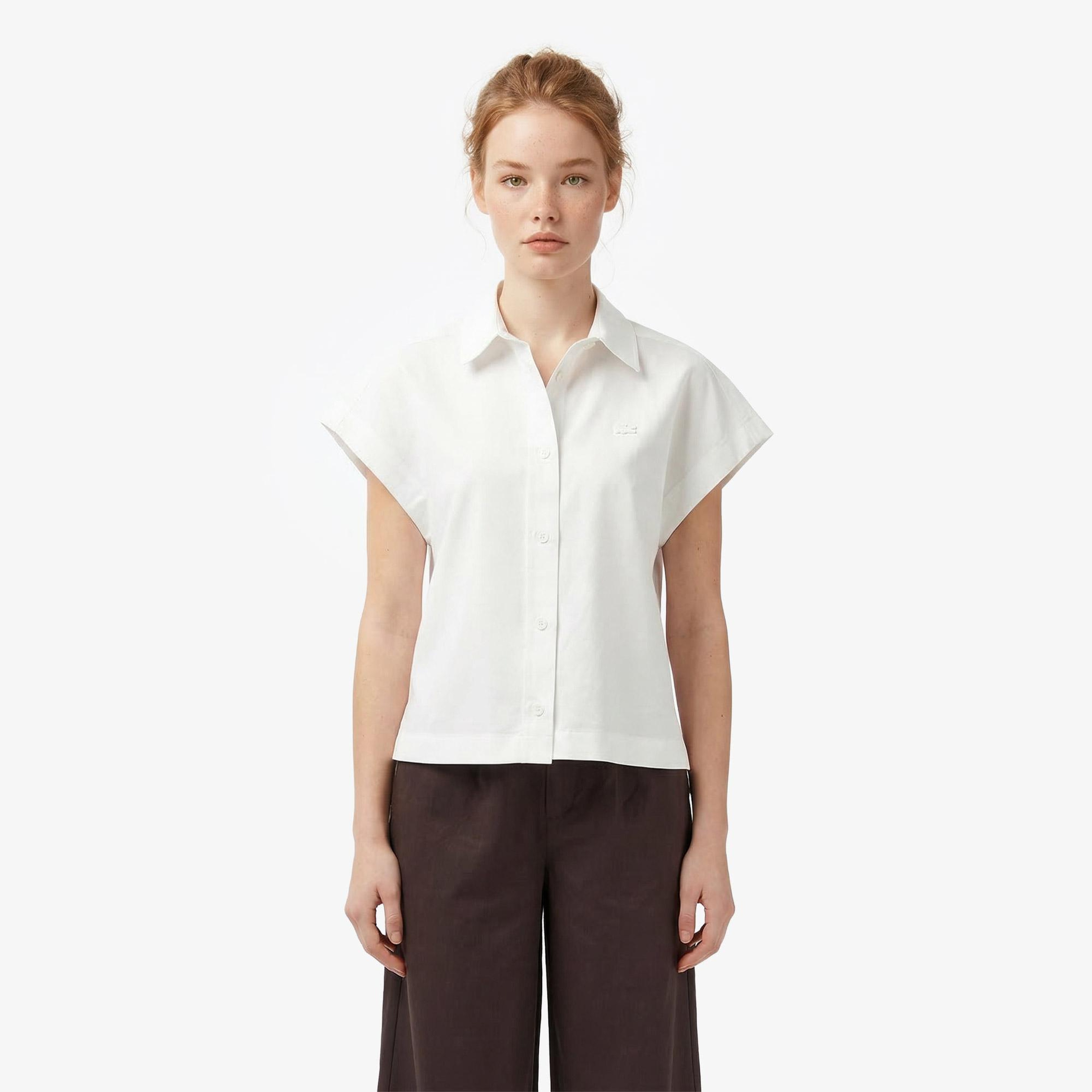 Lacoste Kadın Regular Fit Kısa Kollu Düğmeli Yaka Krem Gömlek