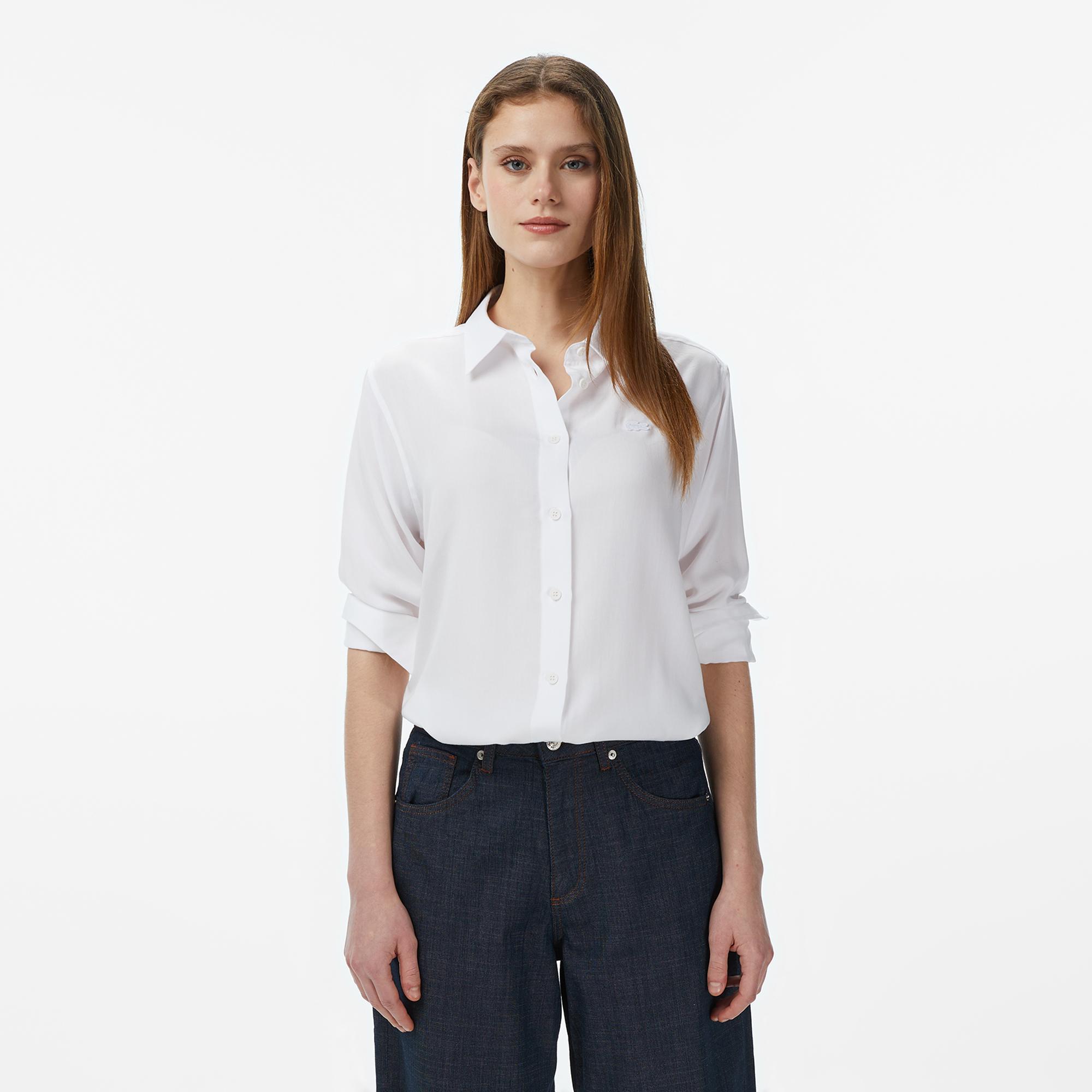 Lacoste Kadın Slim Fit Düğmeli Yaka Beyaz Gömlek