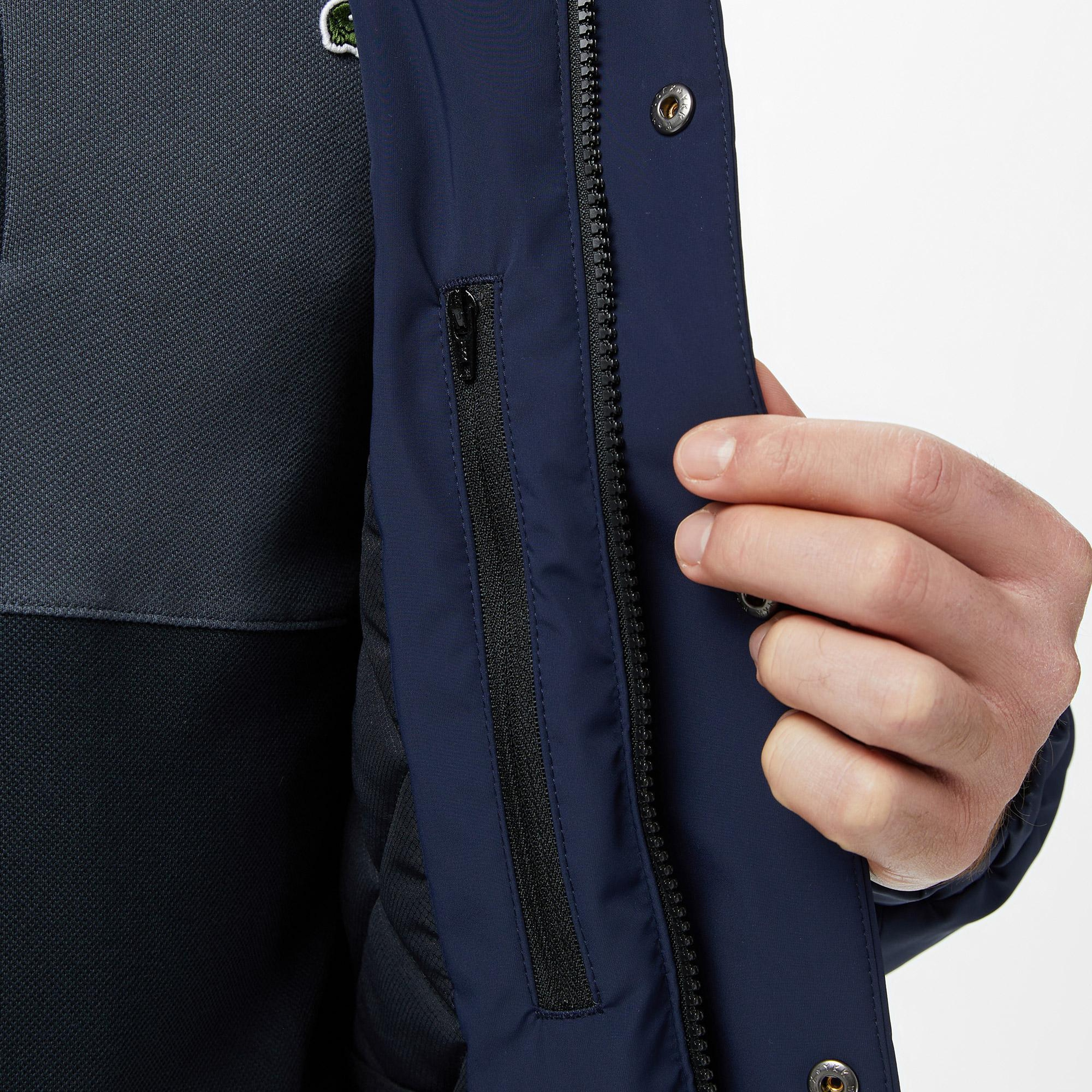 Lacoste Erkek Relaxed Fit Dik Yaka Lacivert Mont