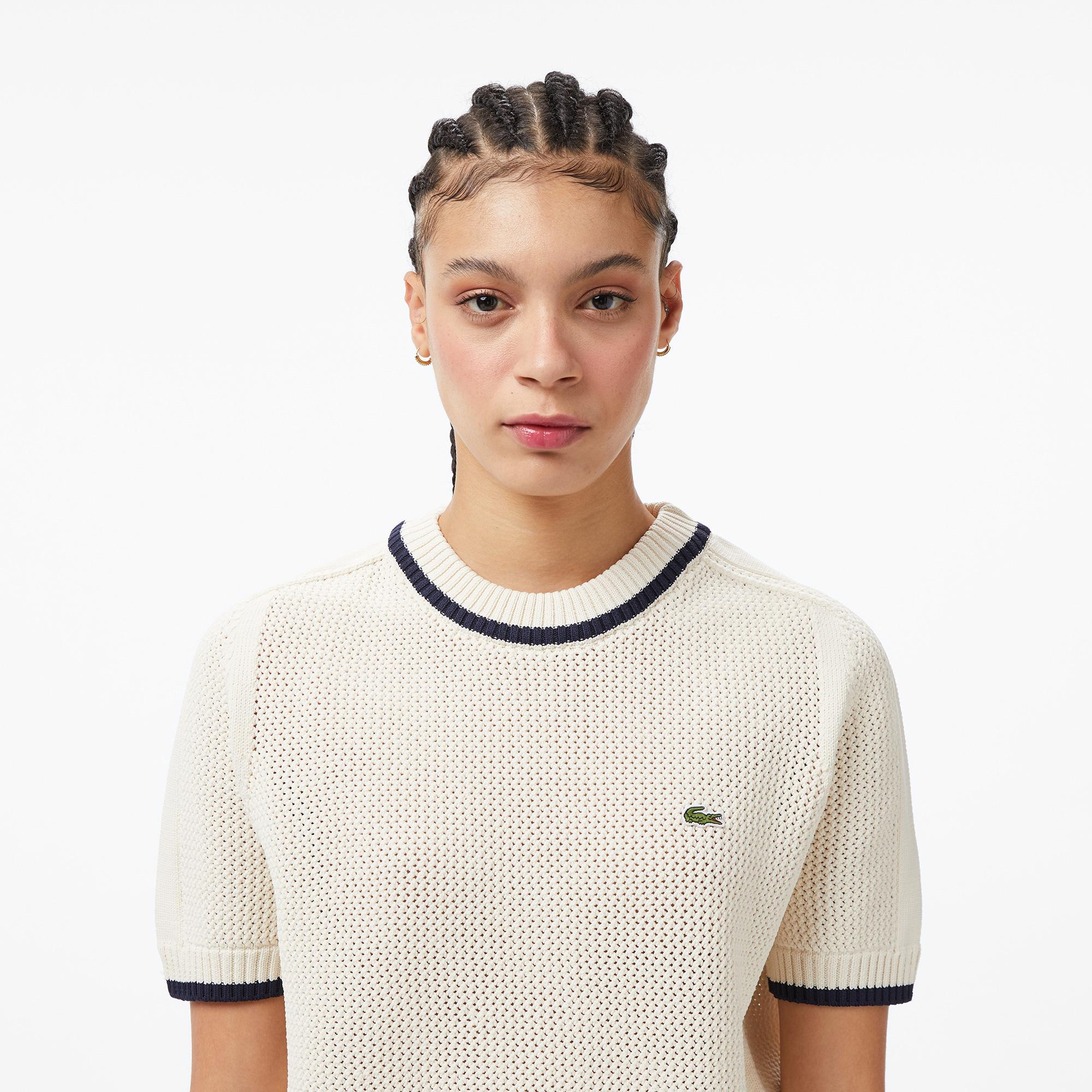 Lacoste Kadın Classic Fit Bisiklet Yaka Krem Bluz