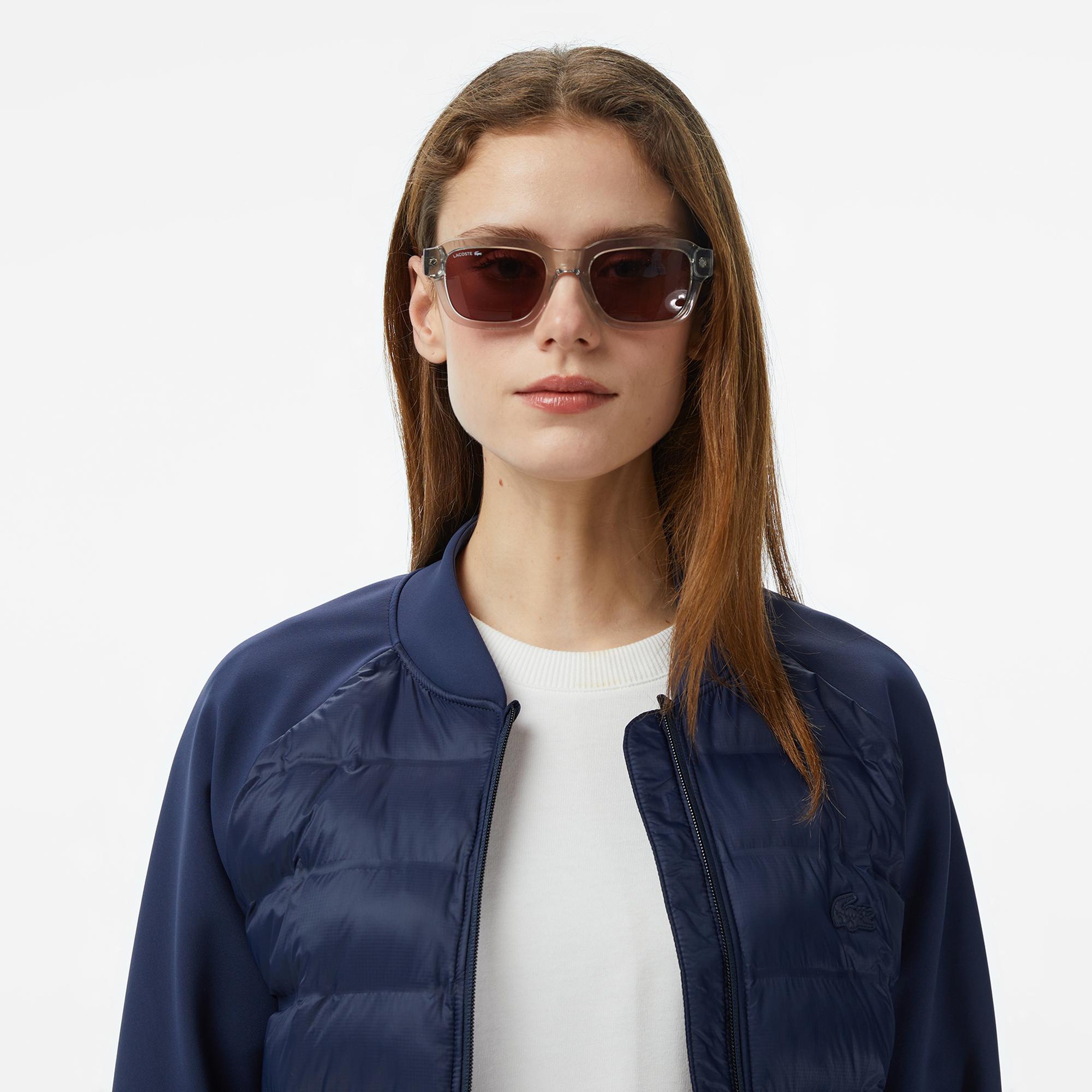 Lacoste Kadın Regular Fit Dik Yaka Renk Bloklu Lacivert Mont