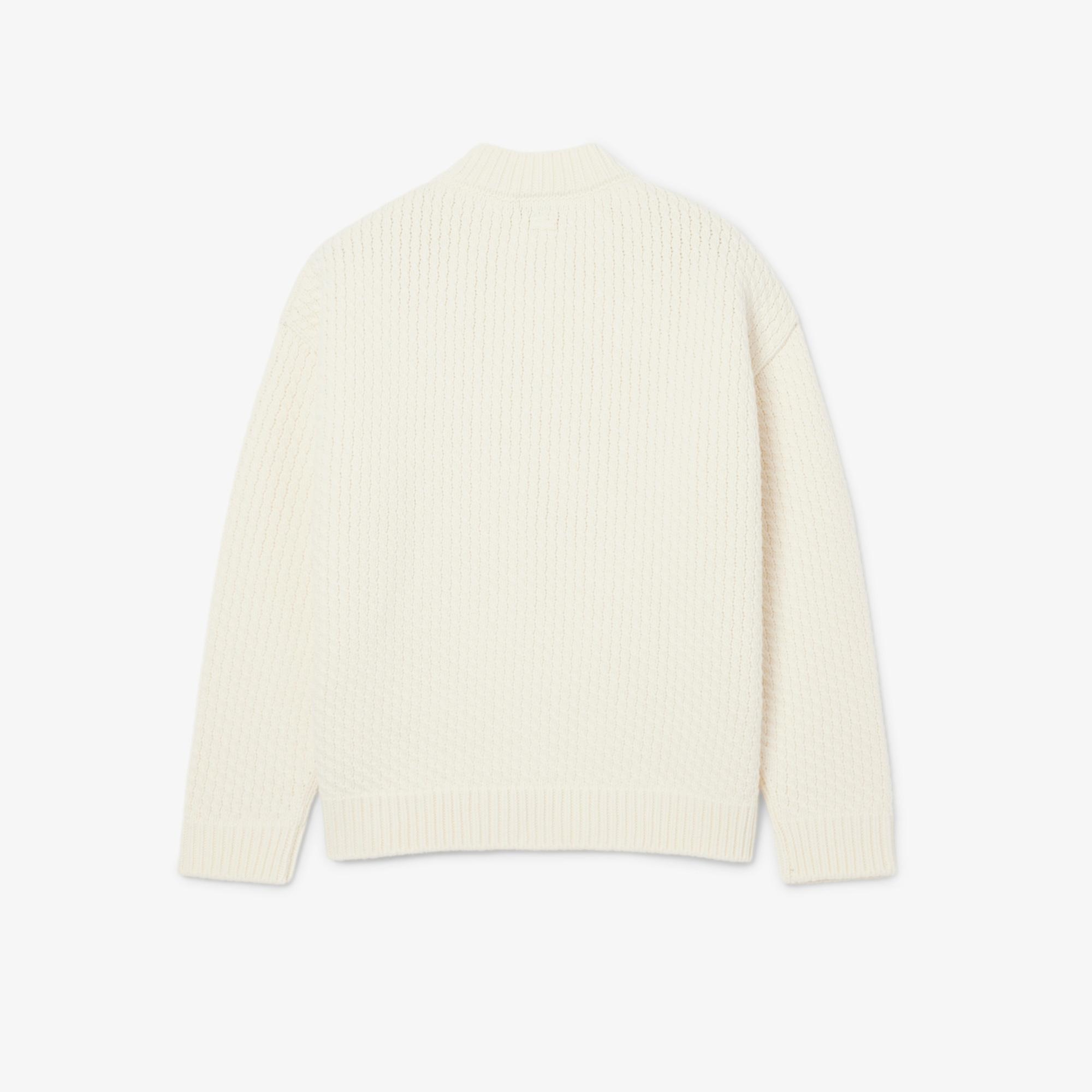 Lacoste FW25 RUNWAY Erkek Oversize Fit Bisiklet Yaka Baskılı Yün Beyaz Kazak