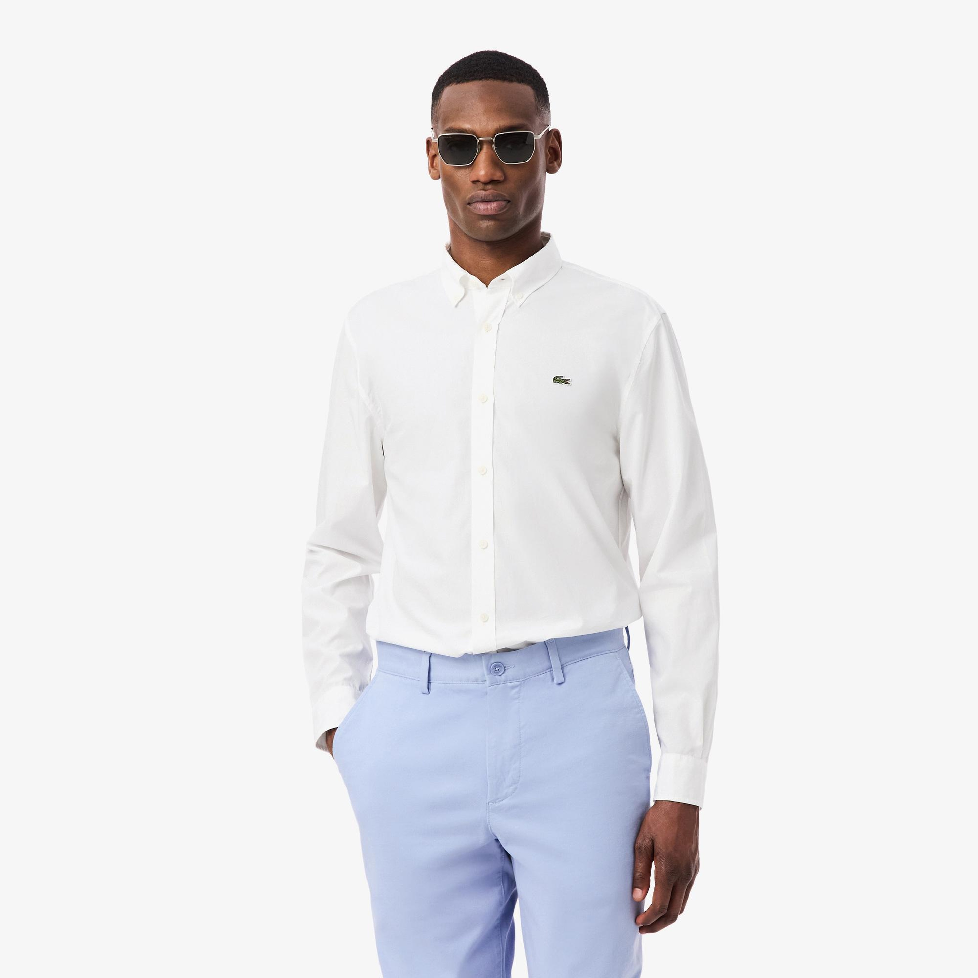 Lacoste Erkek Regular Fit Düğmeli Yaka Beyaz Gömlek