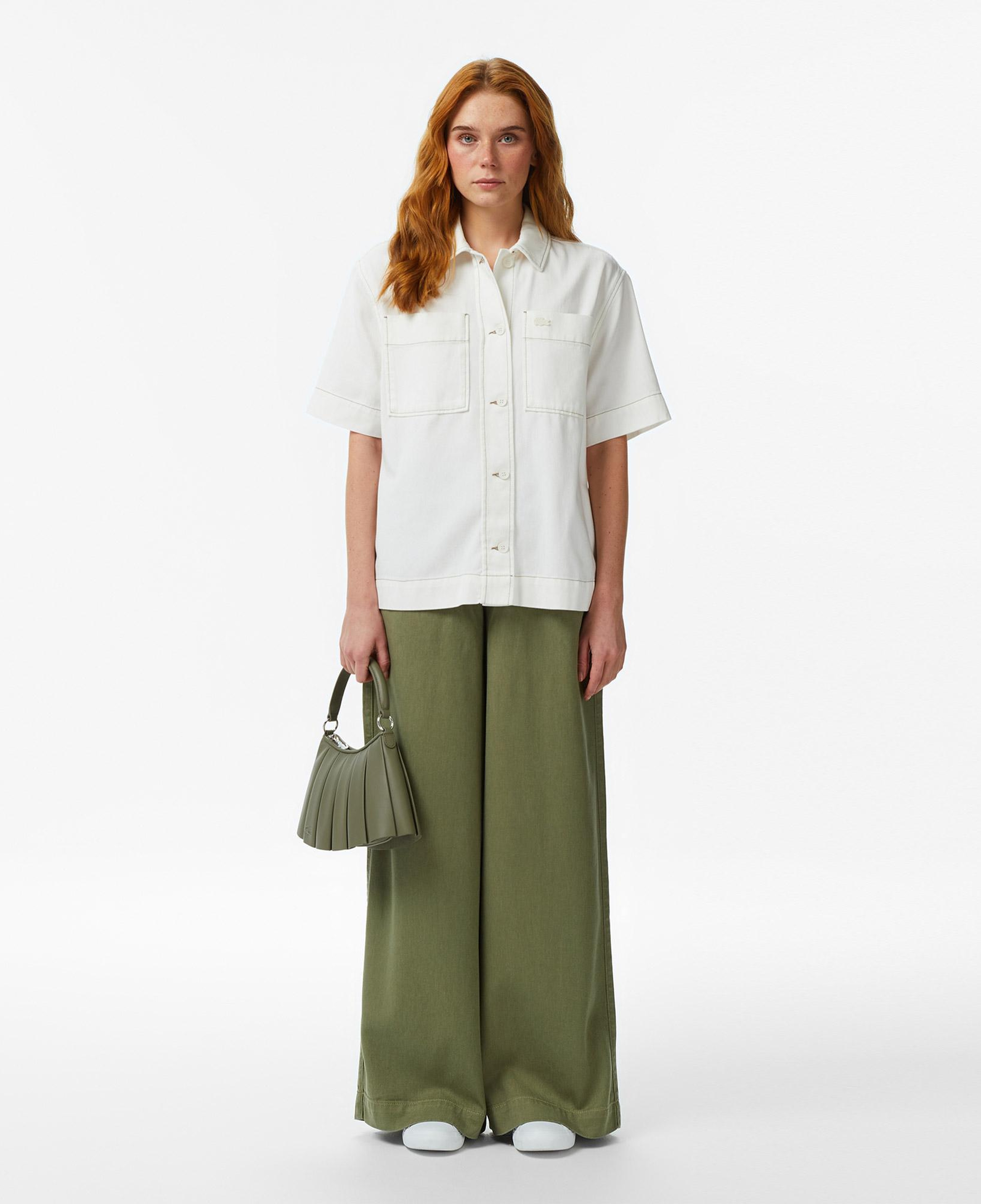 Lacoste Kadın Regular Fit Kısa Kollu Düğmeli Yaka Krem Gömlek